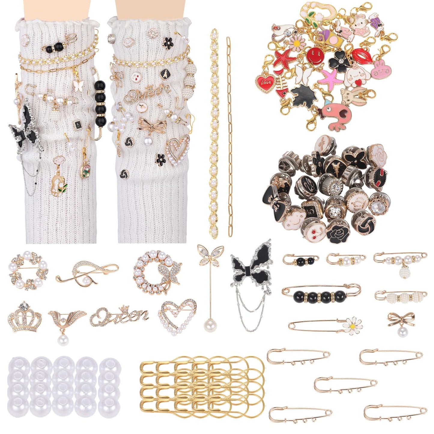 NITOPUPU 107 Pcs Socks Charms Kit With Pearl Charm Brooches And Pins For Socks And Sneakers Personalized DIY