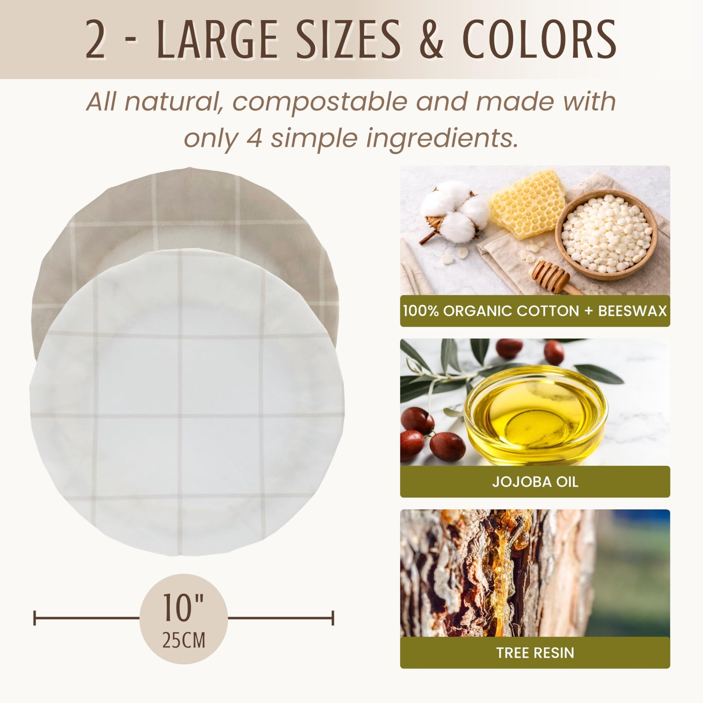 Nectar & Nest Reusable Bowl Covers for Bread Proofing (2 Lg) - Beeswax Bowl Covers Reusable, 100% Organic Cotton, Elastic Cover for Sourdough, Dough Proofing and Food Storage, Compostable