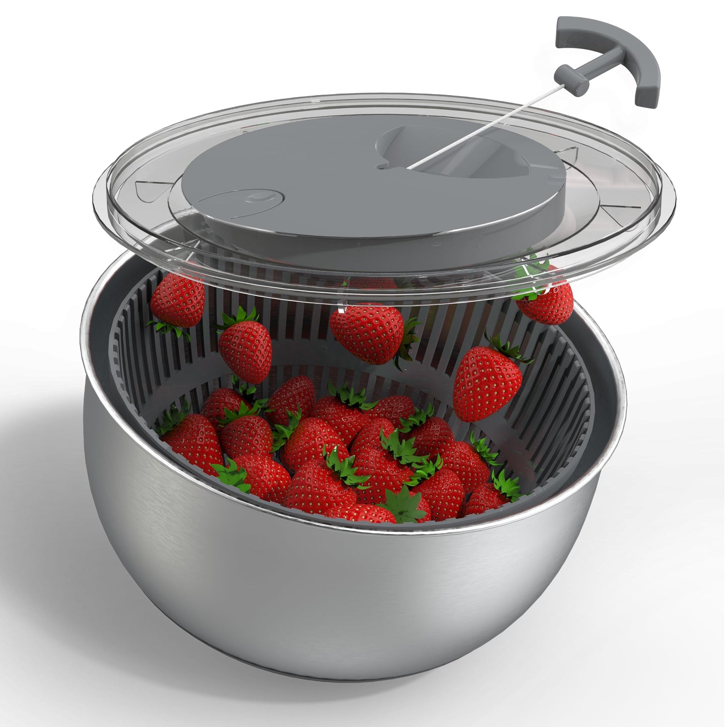 COOK WITH COLOR Stainless Steel Salad Spinner - 5 Qt. Lettuce Washer And Vegetable Spinner Dryer for Easy Salad Prep - Non Slip Base with Pull Handle - Auto Stop Brake System, Stain and Odor Resistant