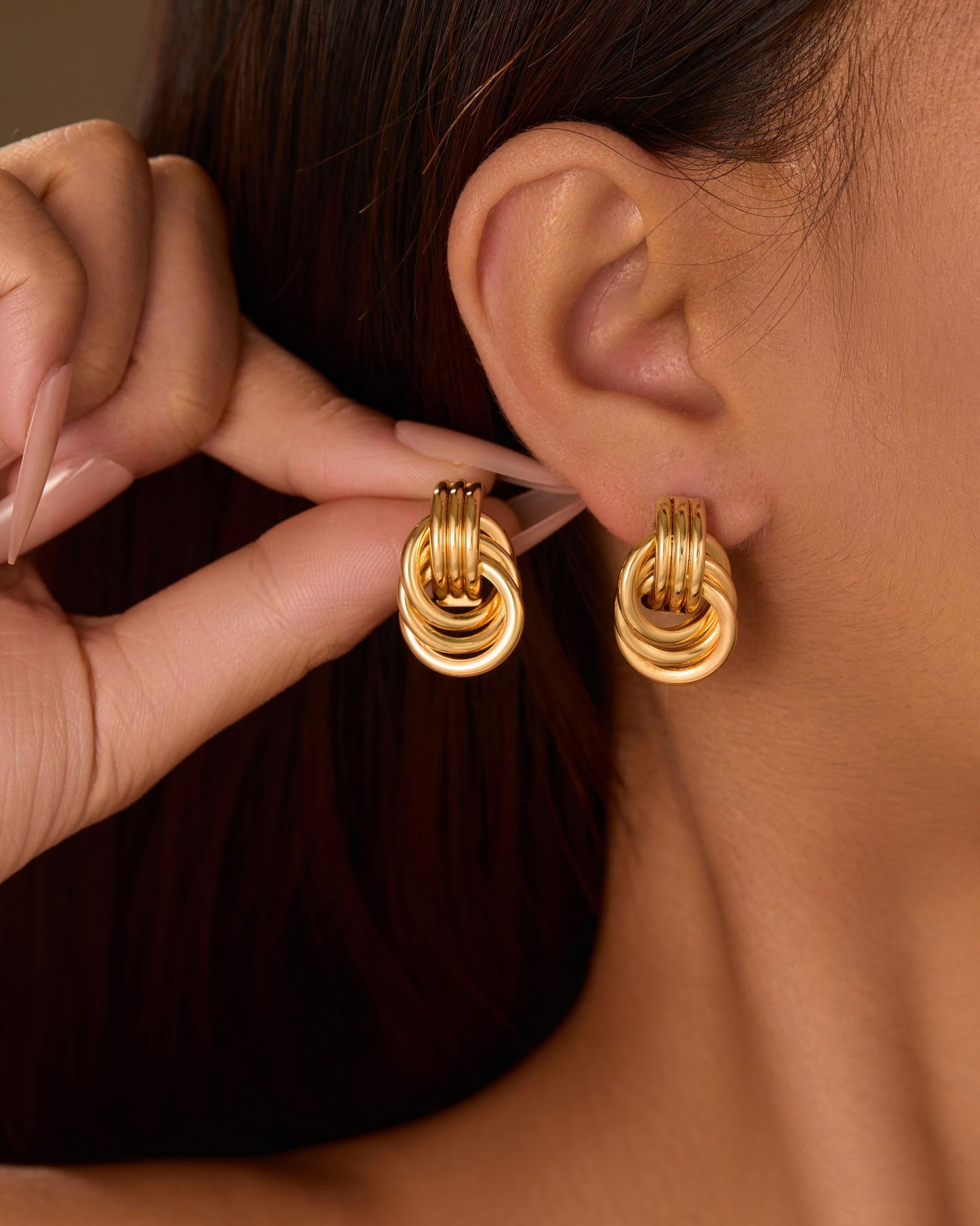 14K Gold Earrings for Women Trendy Gold Knot Earrings Chunky Knotted Drop Dangle Earring Statement Jewelry