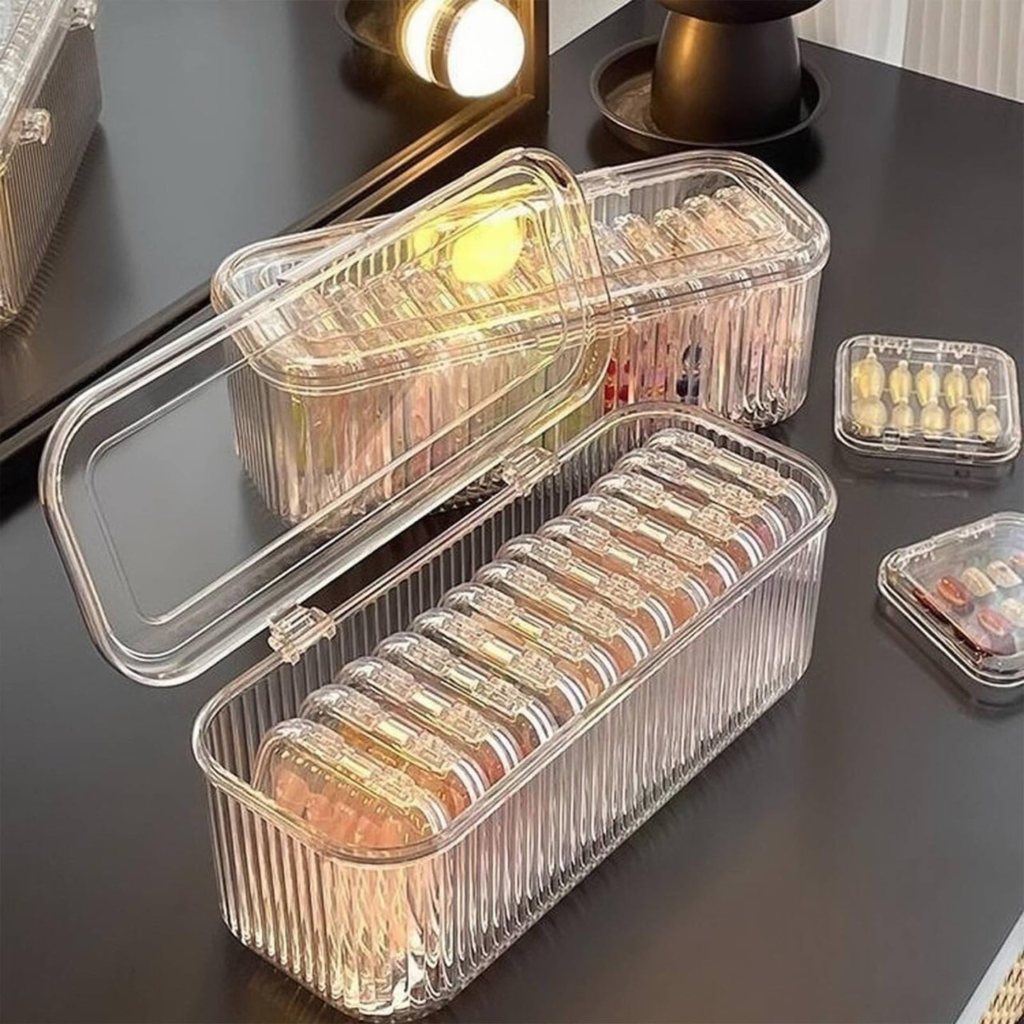 Press On Nail Organizer Box Kit,15 PCS Clear Press On Nail Storage Boxes and 1 Large Container Box,60pcs Adhesive Tape, Fake Nail Organizer Display Case Press On Nail Packaging for Home Nail Salon Use