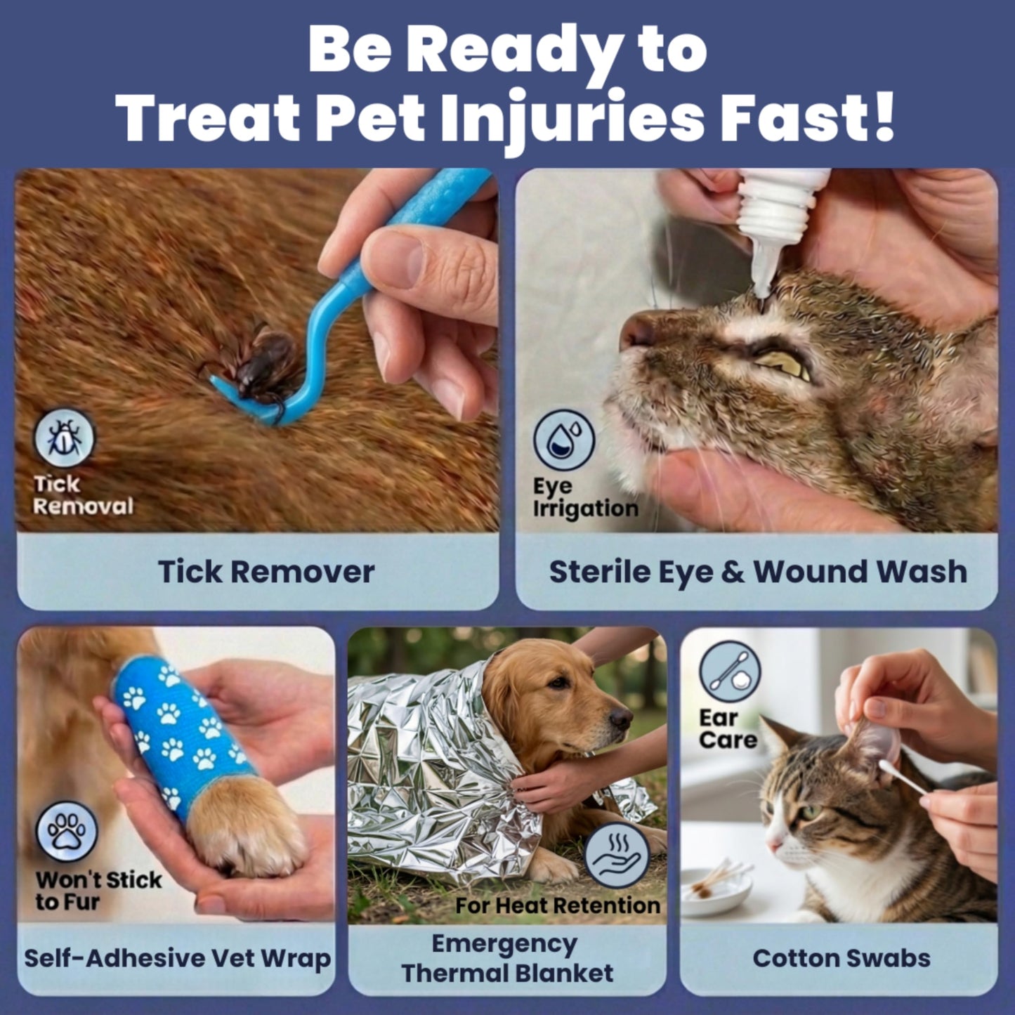 Dog First Aid Kit - Vet Approved Emergency Supplies - Pet First Aid Kit Guide, Tick Remover, Thermal Blanket & More - Compact Dog Gear for Hiking, Camping & Backpacking (Travel Pack)