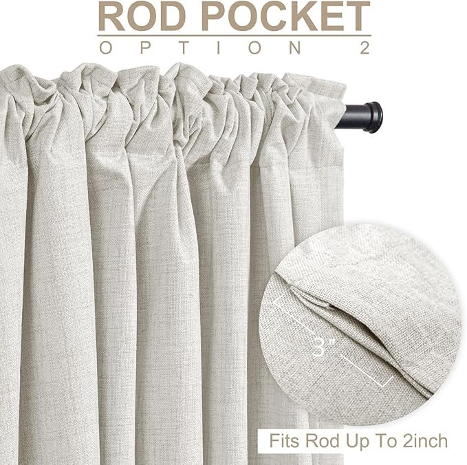 100% Blackout Shield Linen Blackout Curtains for Bedroom 84 Inches Long, Back Tab/Rod Pocket Living Room Drapes, Thermal Insulated Blackout Curtains 1 Panel Set, 100" W x 84" L, Beige