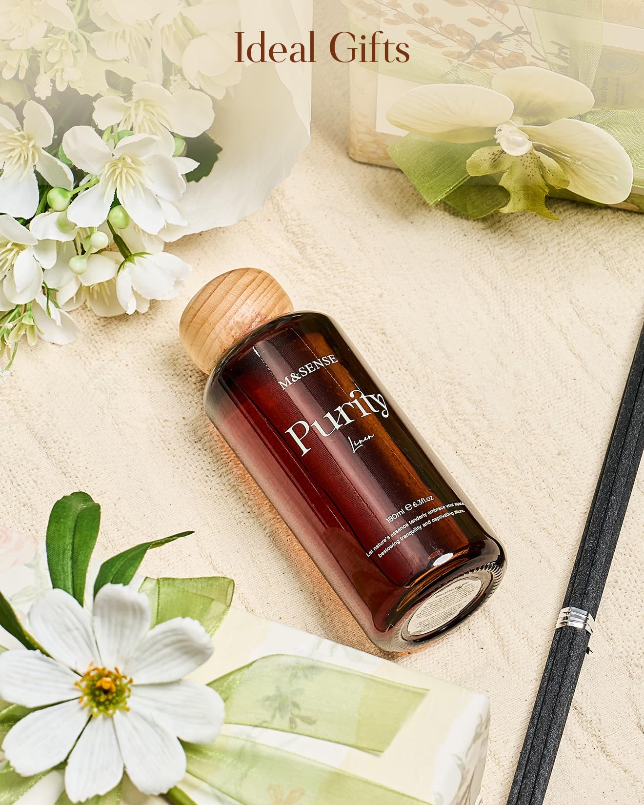M&SENSE Linen Reed Diffuser: Upgraded Formula 6.3 fl oz Non-Toxic Aroma Set with Sticks, Long-Lasting Natural Essential Oil Gifts for Home, Bedroom