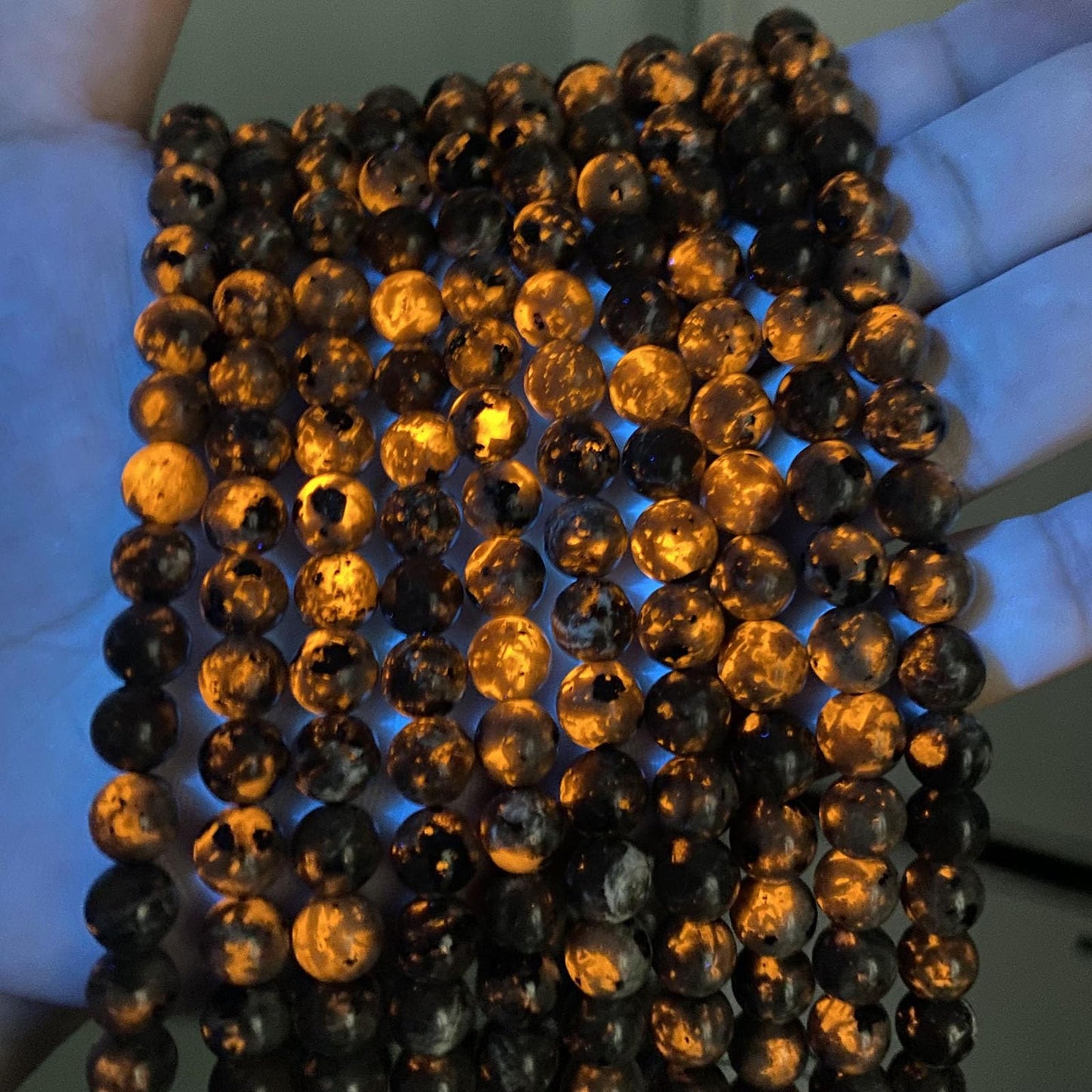 6MM 56PCS Flame Yooperlite Stone Beads Loose Beads for Jewelry Making DIY Bracelets Show Flame Color Under the Irradiation of UV Lamps