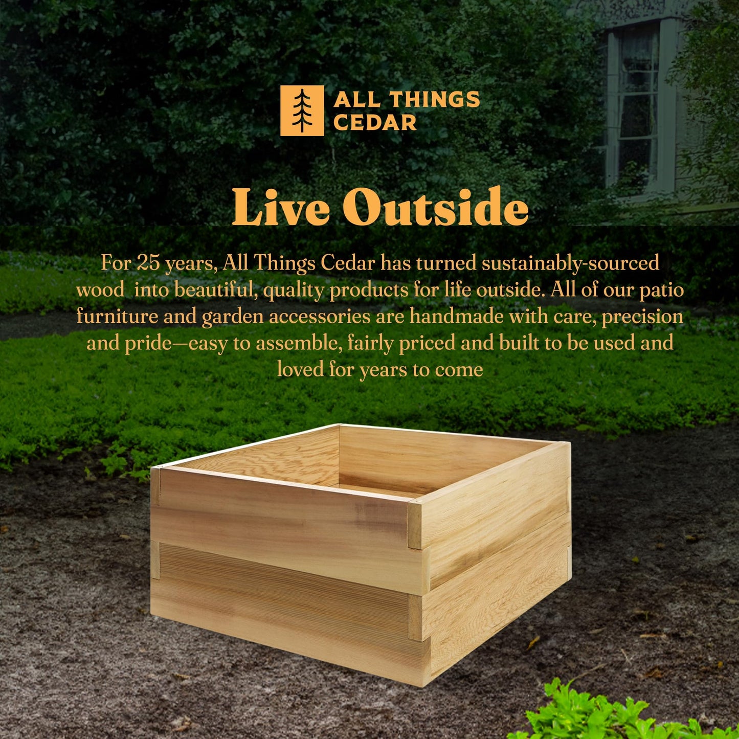 All Things Cedar Raised Garden Box, 2' Square 2-Tier Planter Bed, Western Red Cedar Build