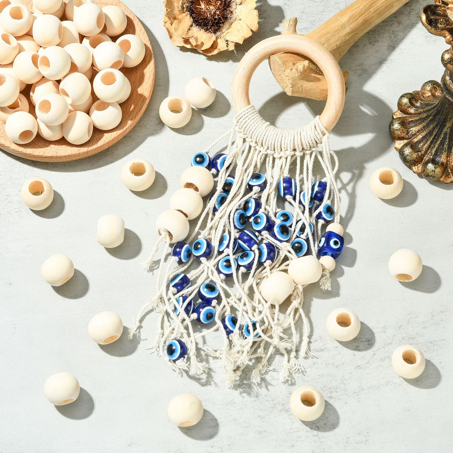 Ornazy 500Pcs 20mm Wood Round Spacer Beads Wooden Large Hole Craft Balls Natural Unfinished Macrame Beads for Jewelry Making DIY Accessories