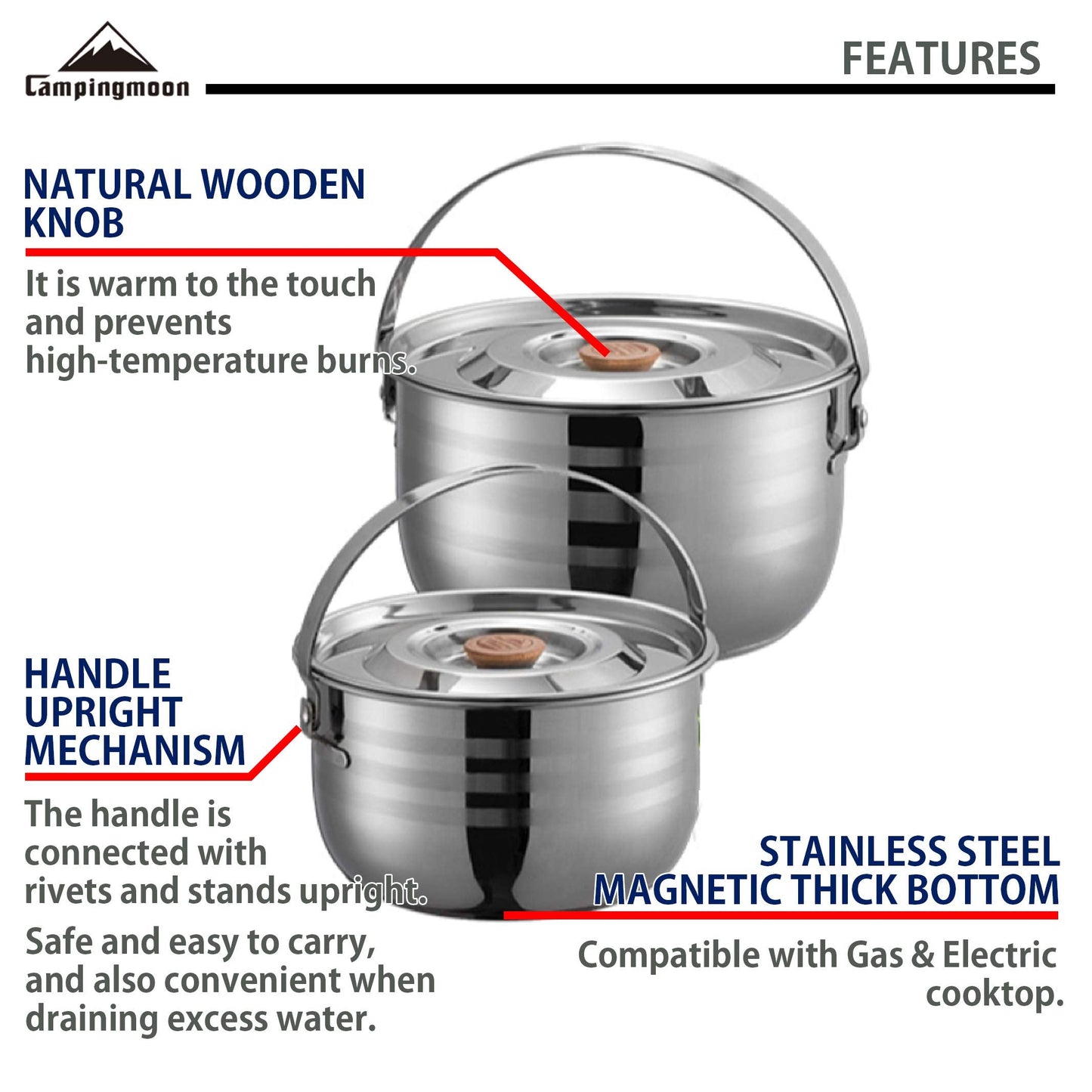 CAMPINGMOON 13PCS Camping Cookware Set Stainless Steel Outdoor Nesting Cooking Mess Kit Pots Pans Bowls with Storage Carrying Tote Bag MC210