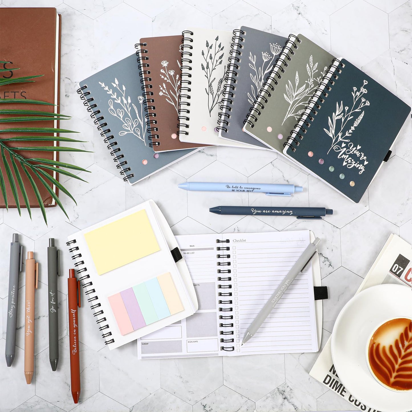Dispowreath 20 Sets/40 Pcs Employee Appreciation Gifts Bulk A6 Inspirational Journal with Ballpoint Pen and Sticky Note Thank You Notebook for Staff Student Teacher Coworker(Boho Color)