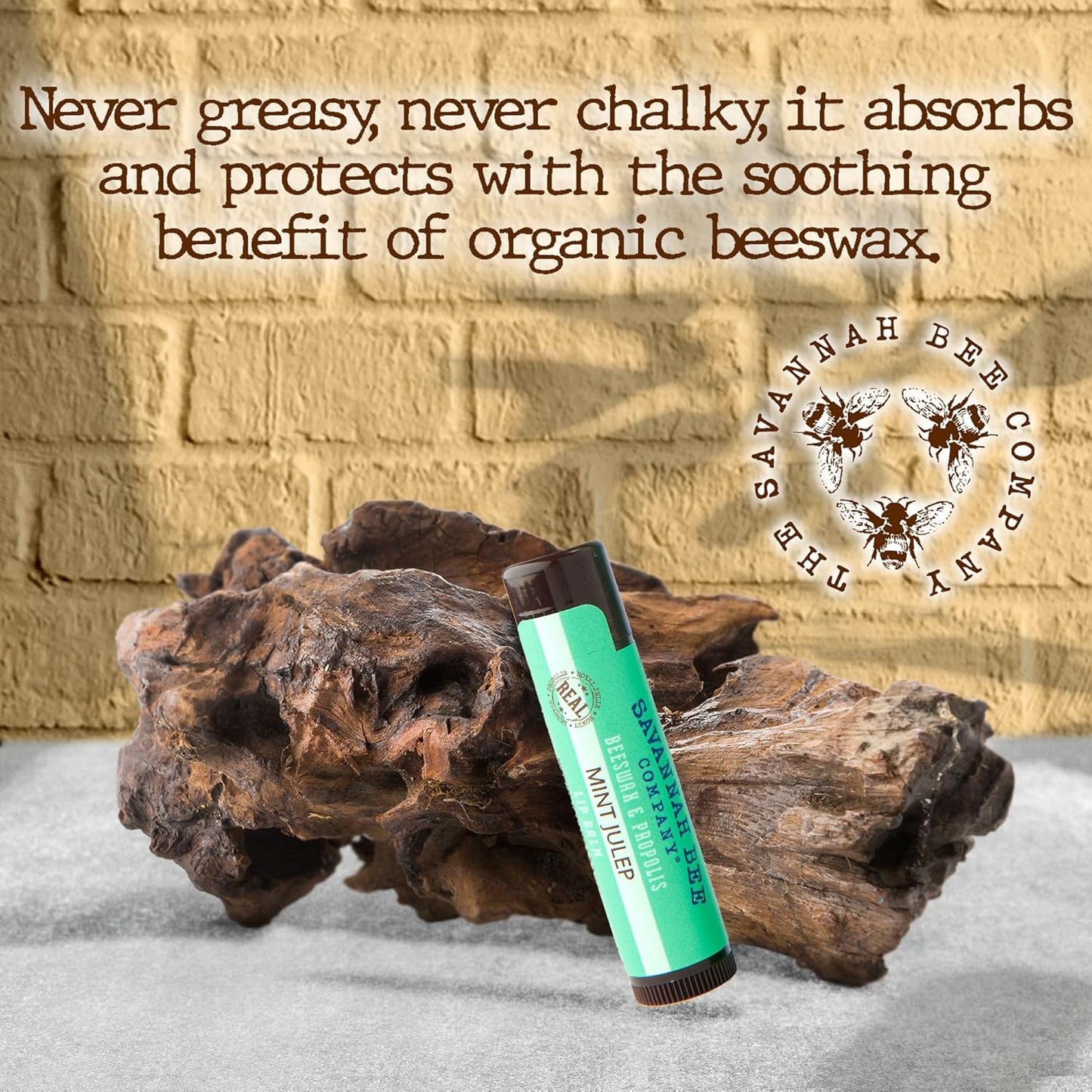 Savannah Bee Mint Julep Lip Balm 0.15 oz - Invigorating Mint Flavor - Natural Ingredients for Supple, Soft Lips - Convenient Hanger Design