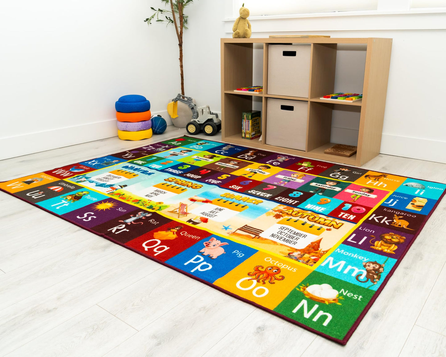 Educational Rug – Non-Slip ABC Carpet for Kids Room – 6.5' x 5' Soft Alphabet Kids Rug for Playroom, Daycare, Preschool, Classroom, Play Mat – Childrens ABC Mat with Letters, Numbers, Animals, Months