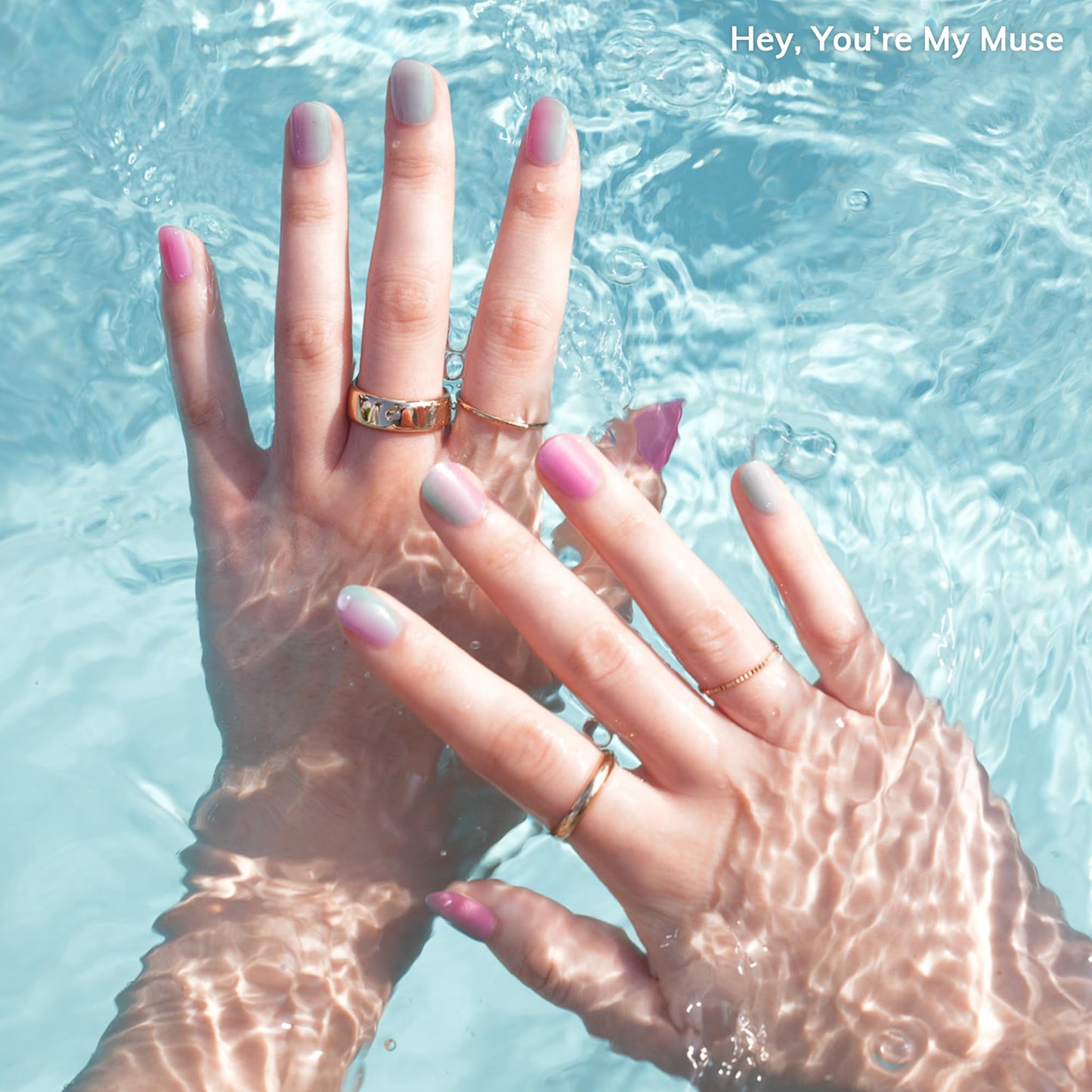 Heyhae Semi Cured Gel Nail Strips | No LED Lamp Needed | Pink, Rainbow | Easy Apply & Remove, Salon Quality | Includes 28 Strips, 2 Prep Pads, Nail File & Wooden stick - Hey, You're My Muse