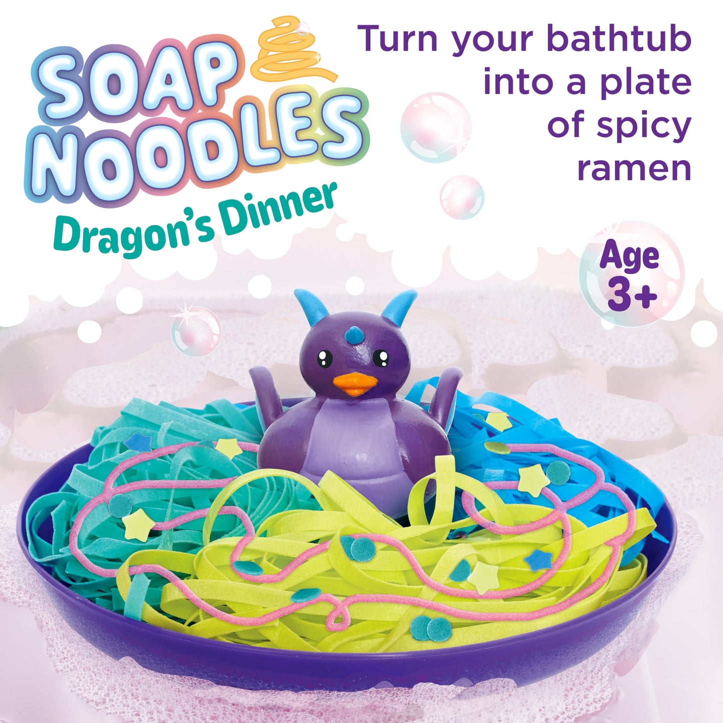 Creativity for Kids Soap Noodles Dragon’s Dinner Bath Set | Sensory Bath Toys for Kids | Mix, Layer & Play with Colorful Soap Noodles, Foamy Soap Sauce & Confetti (Ages 3+)