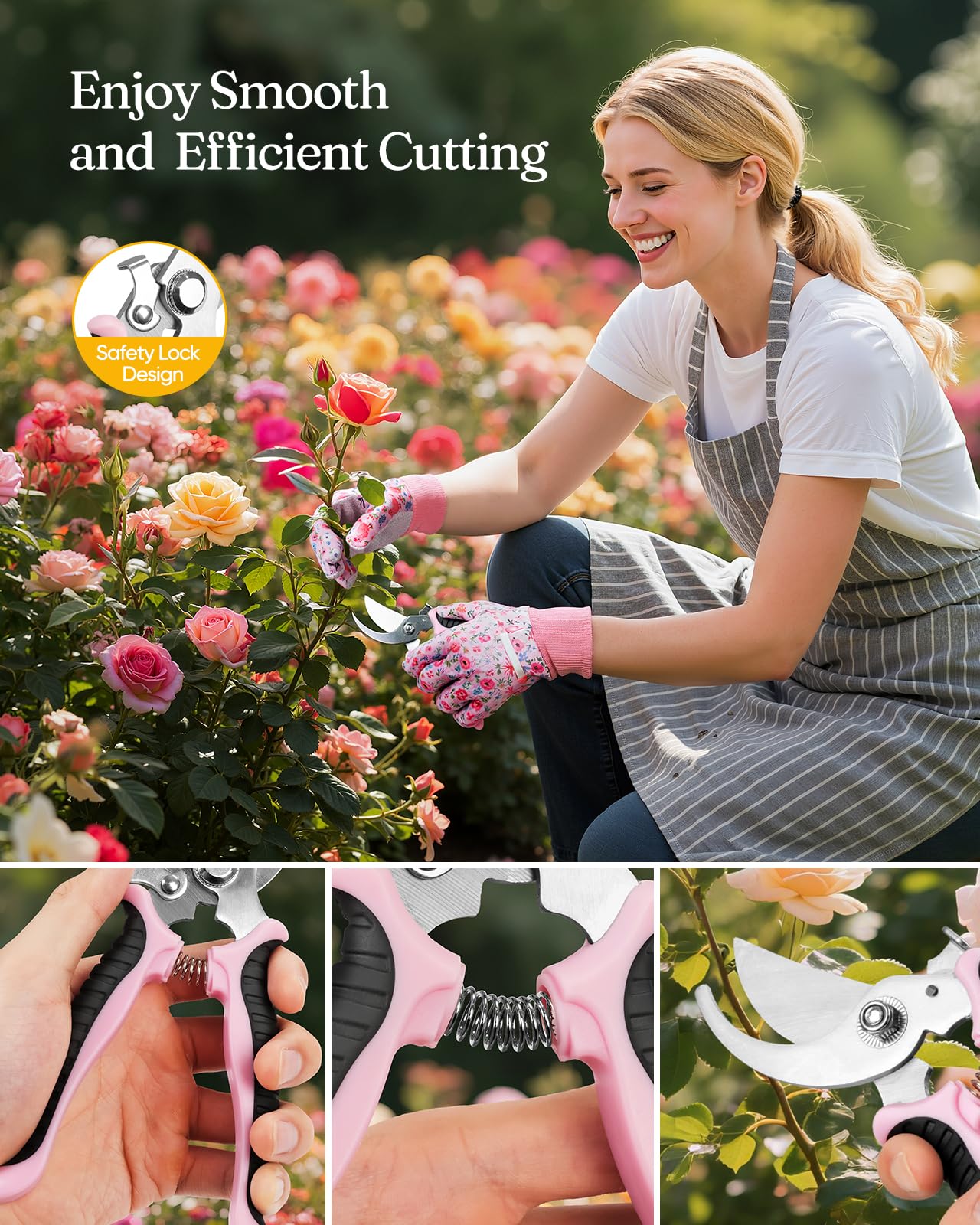 Grenebo 12-Piece Womens Gardening Tools Gift Set, Rust-Proof & Heavy-Duty Garden Tools with Durable Carrying Case, Fashionable & Thoughtful Gardening Gifts for Women&Men (Pink)