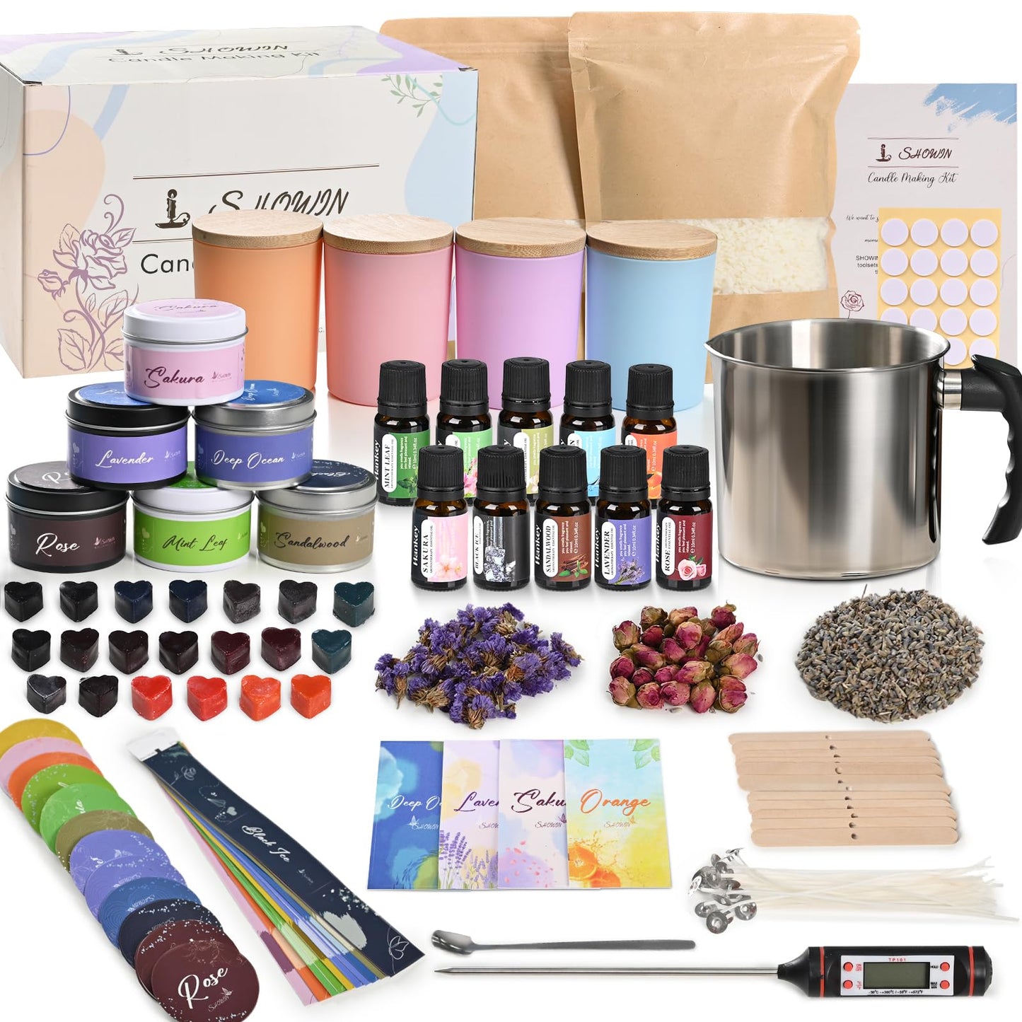 SHOWIN Candle Making Kit, DIY Candle Making Supplies for Adults, Starter Soy Wax Candle Kit with Candle Jars & Tins, Scented Home Decoration