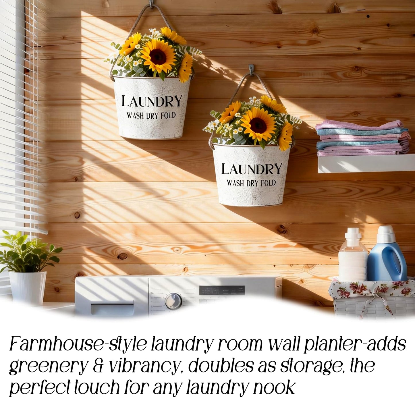 Lukpanda Laundry Room Decor - 2 Pcs Rustic Farmhouse Wall-Mounted Planters, Decorative Flower Pots for Laundry Room Walls, 6.2x5.5x4.3 Inches | Greenery Not Included