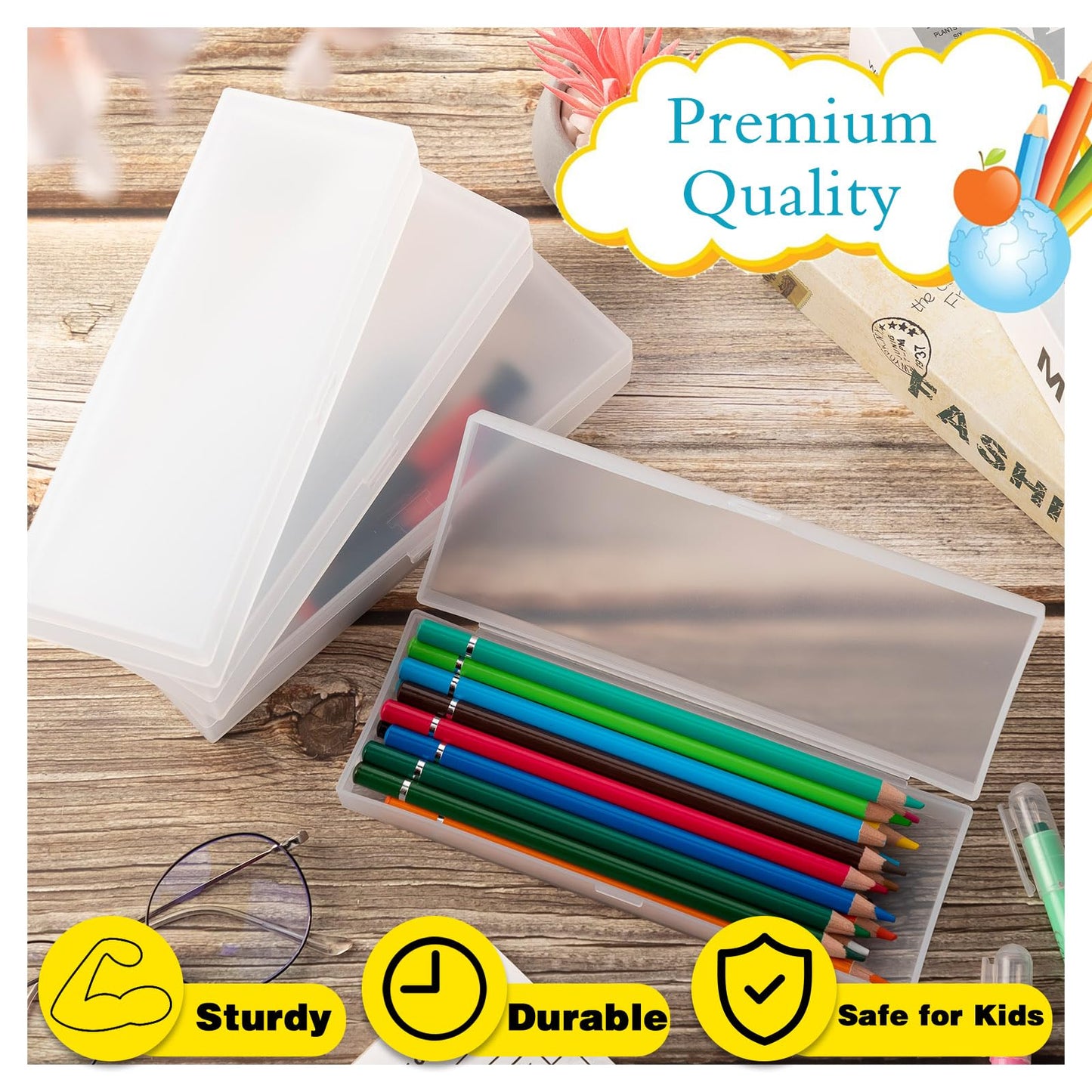 Fainne 24 Pcs Plastic Pencil Case Bulk Pencil Boxes Plastic Stationery Case Frosted Pen Box Pen Holder with Hinged Lid Snap Closure for Office(Single Layer,White,7.68 x 2.6 x 1.18 Inch)