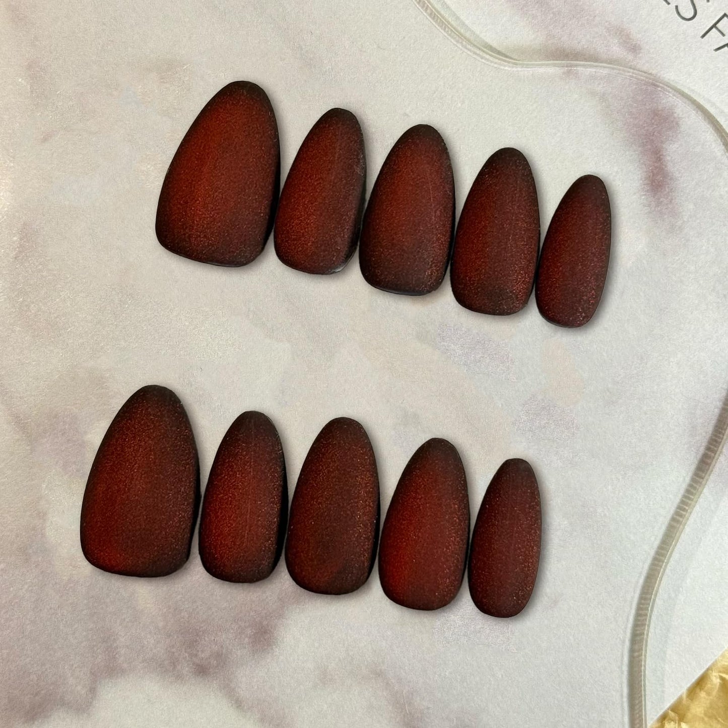 Velvet Matte Burgundy Almond Press On Nails, 10Pcs Reusable Fake Nails Manicure Kit with Adhesive Tabs for Women