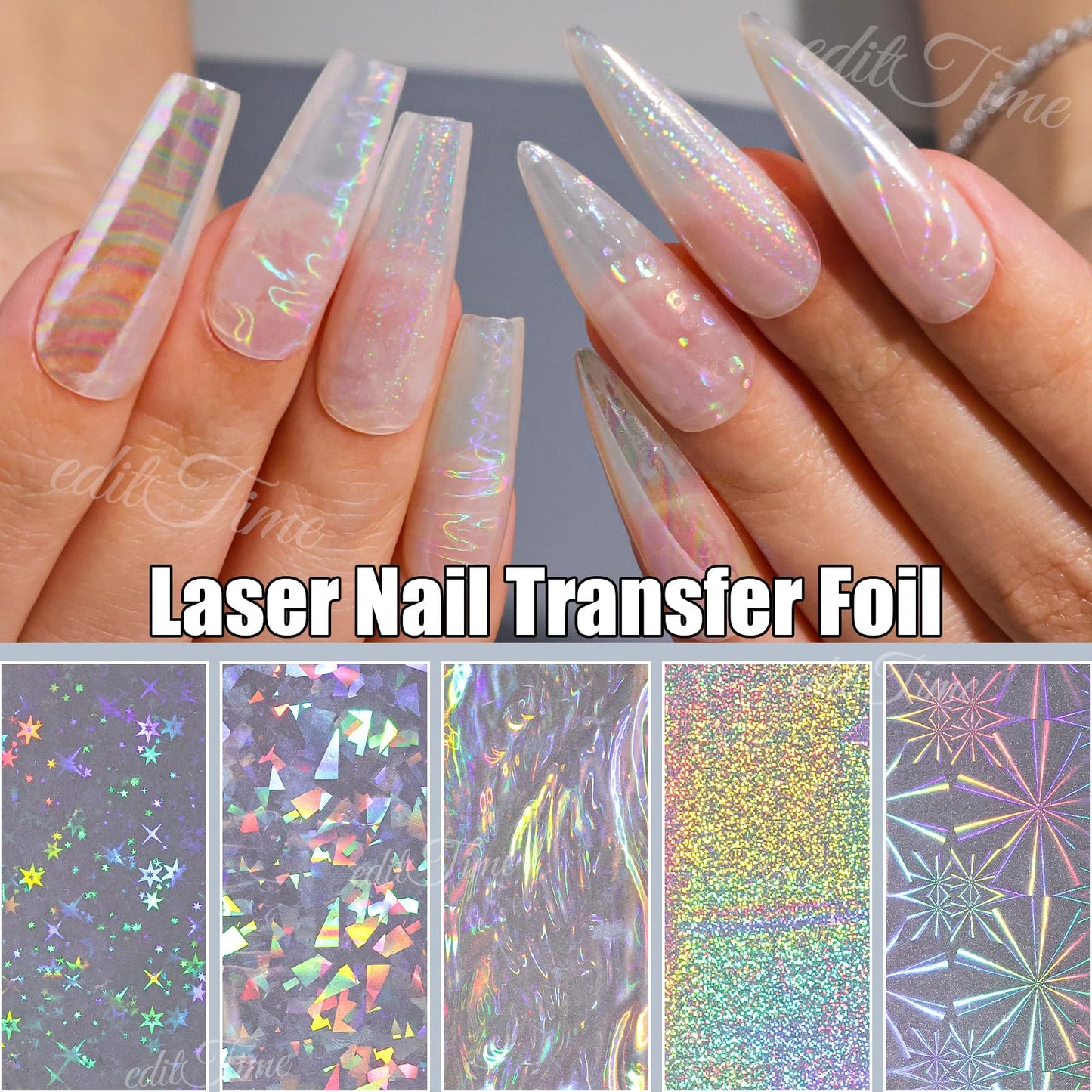 10 Rolls Aurora Nail Foil Clear Laser Glass Fragment Nail Transfer Nails Art Holographic Nails Foils Design Stickers Decals Design for Nails Manicure DIY Nails Decoration (10 Rolls Aurora-3)