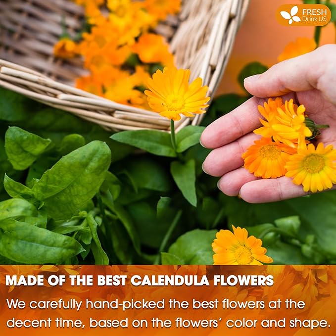 FreshDrinkUS, Premium 135 Calendula Tea Bags, 100% Natural and Pure Calendula Flowers, Eco-conscious Tea Bags. Herbal Tea. No Sugar, No Caffeine, No Gluten, Vegan.