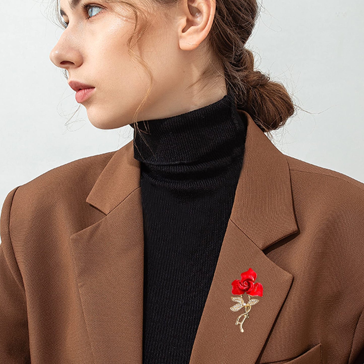 Seakuur Floral Elegant Red Rose Shape Brooch Pin for Women Mothers Day Accessory (D)