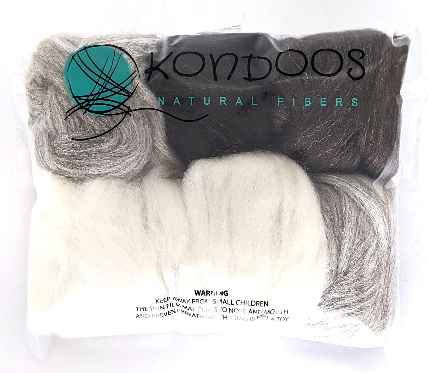 Kondoos Needle Felting Wool roving, Great for Arts & Crafts, DIY Projects & Easy for Beginners. 4 Natural Colors, 6oz.