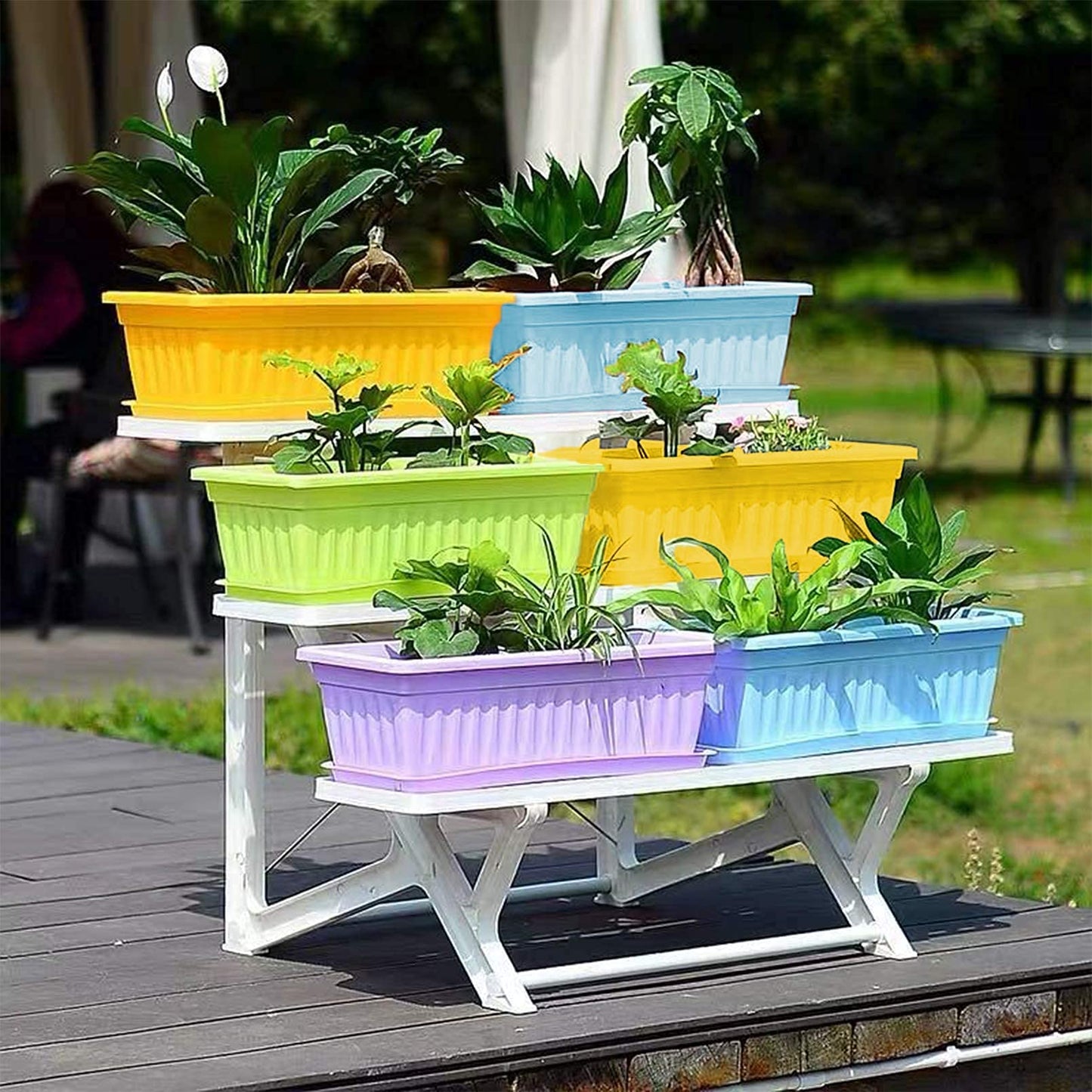 PURPLE STAR 1N 4 Packs 17 Inch Rectangular Window Flower Box Planter with Tray for Balcony, Windowsill, Garden