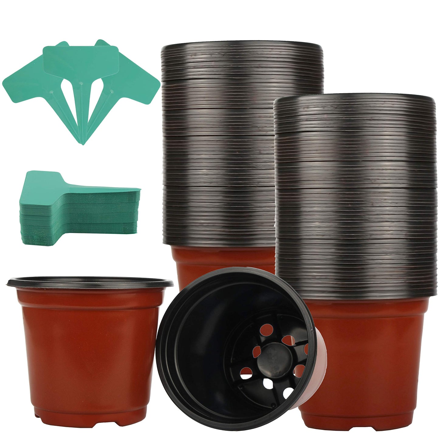 AMAZING TIME 200 Pack 6'Plastic Plant Nursery Pots for Seedling & Cutting, Plant Seed Starting with 50 Pcs Green Plant Labels