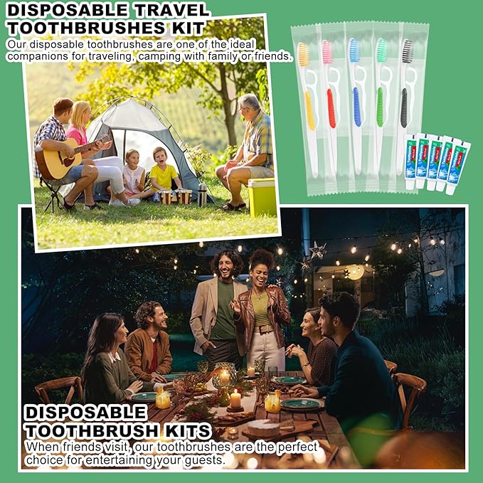 Disposable Toothbrushes with Toothpaste and Floss,10 Pcs 3 in 1 Individually Wrapped Single Use Travel Toothbrushes and Dental Floss Kit Bulk for Homeless,Guests,Dentist,Hotel(5 Colors)