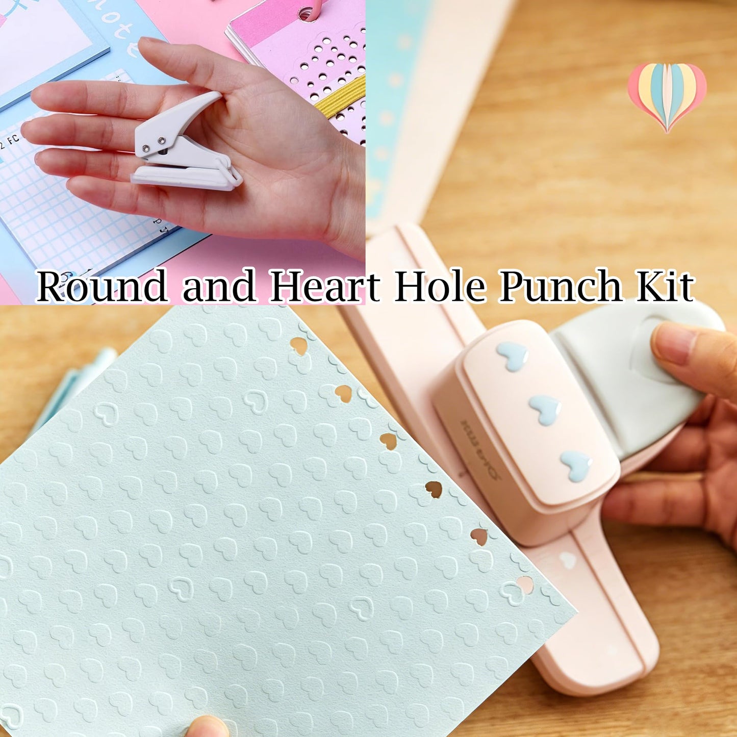 CATaireen Journal Paper Punch Kit Round Square Heart Mushroom Hole Puncher Craft Scrapbooking Tools Set Scrapbook Essentials Supplies (4.55 mm 3 Heart Holes)