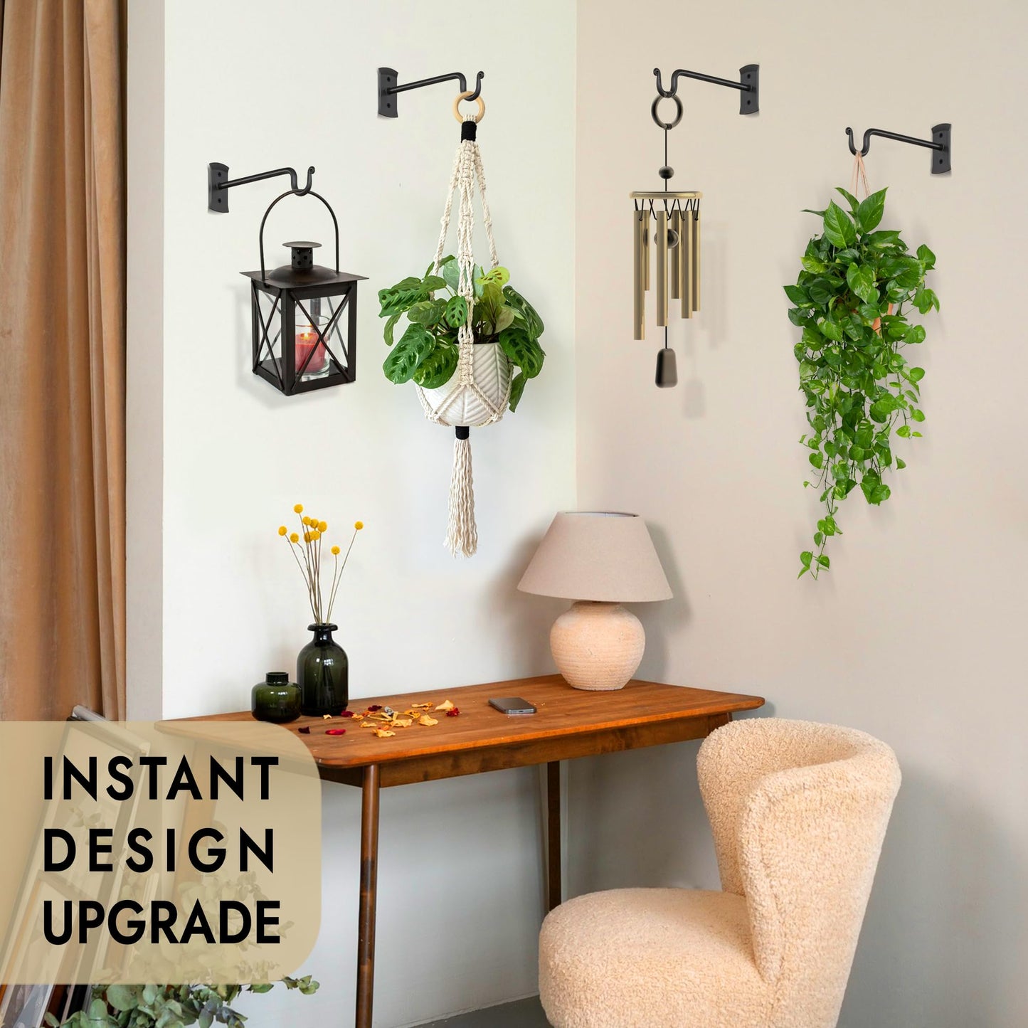 RTZEN Plant Hangers Outdoor or Indoor - Wrought Iron Metal Hanger Indoor Hook - Heavy Duty Wall Bracket Hooks for Hanging Plants Baskets Lanterns Wind Chimes - 2 Pack (Black Shepherds Hooks 10")