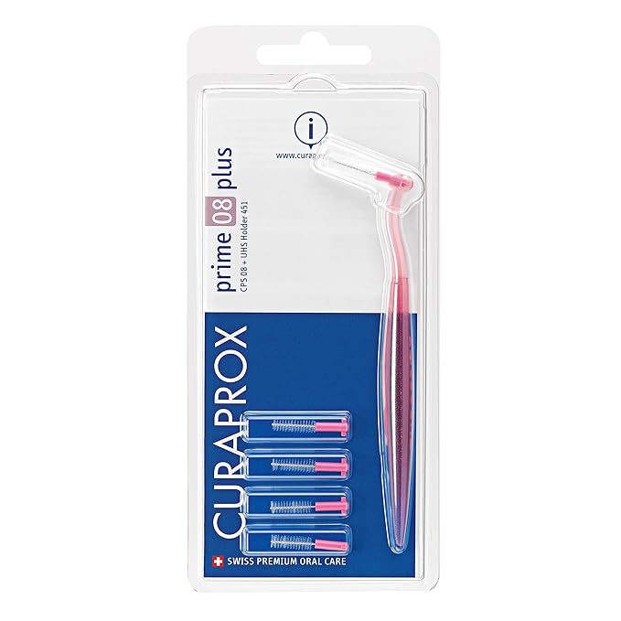 Curaprox Prime Plus Interdental Brushes, CPS 08 Holder with 5 Brushes, 0.8 mm to 3.2 mm