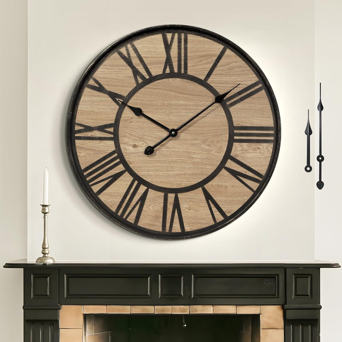 Large Wall Clock for Living Room Decor, Non Ticking Silent, Battery Operated Modern Vintage Wood Oversized Decorative Wall Clock for Bedroom Kitchen Farmhouse Office Decor