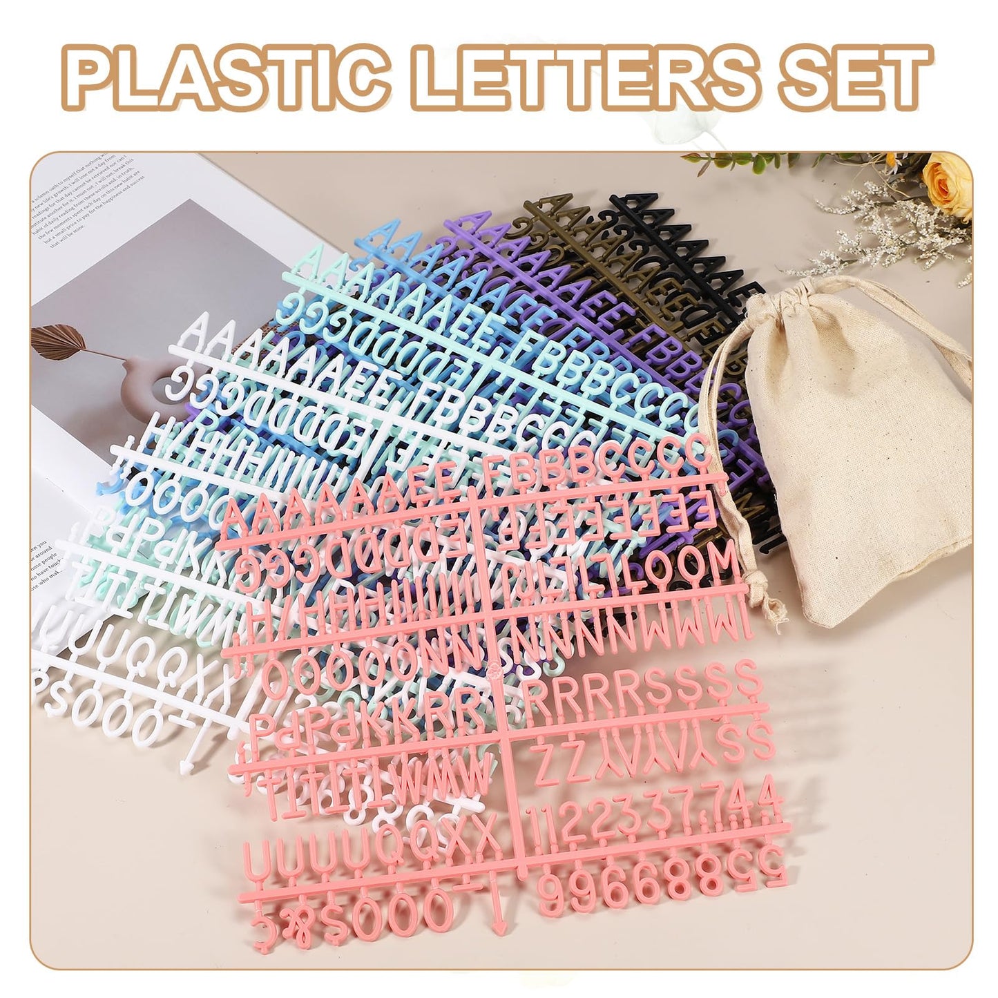 PATIKIL 294 Piece Plastic Letters Set for Felt Letter Board, Green Alphabet Message Board Accessories Including Letter Numbers with Restraint Strap for Cafe, Wedding, Birthday