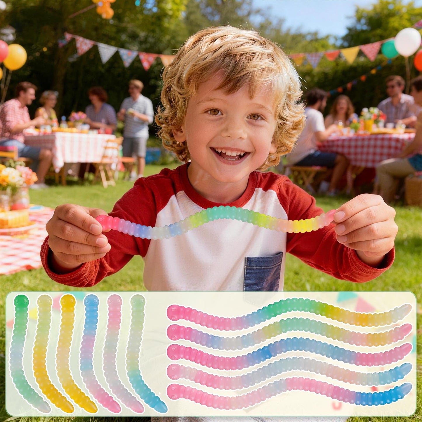 Wilewir 7Pcs Gummy Worm Molds Silicone for Gummies Candy, Worm Gummy Candy Chocolate Molds Silicone for Candy