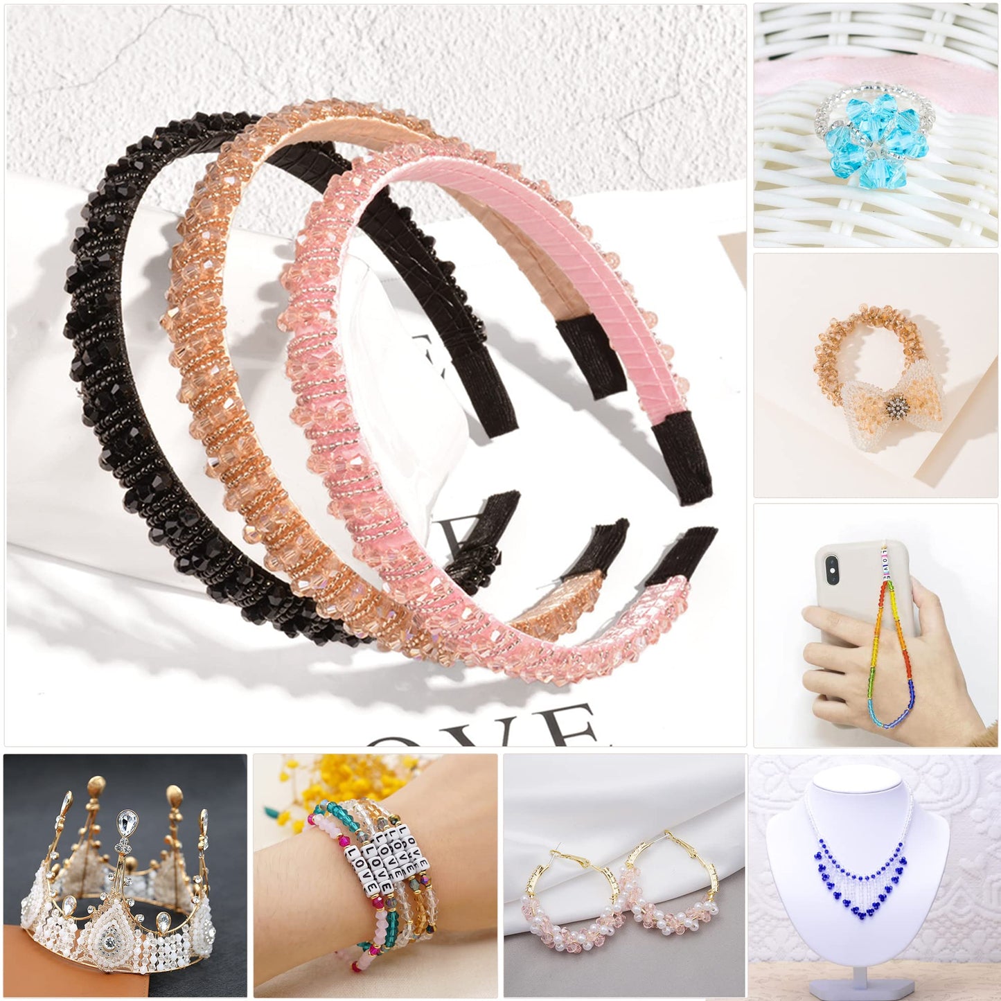 JEBBO 2880pcs 4mm Bicone Crystal Beads, Bulk Small Faceted Bicone Glass Beads for Jewelry Making DIY Craft Bracelet Necklace Earring with Container Box (24 Rainbow Colors)