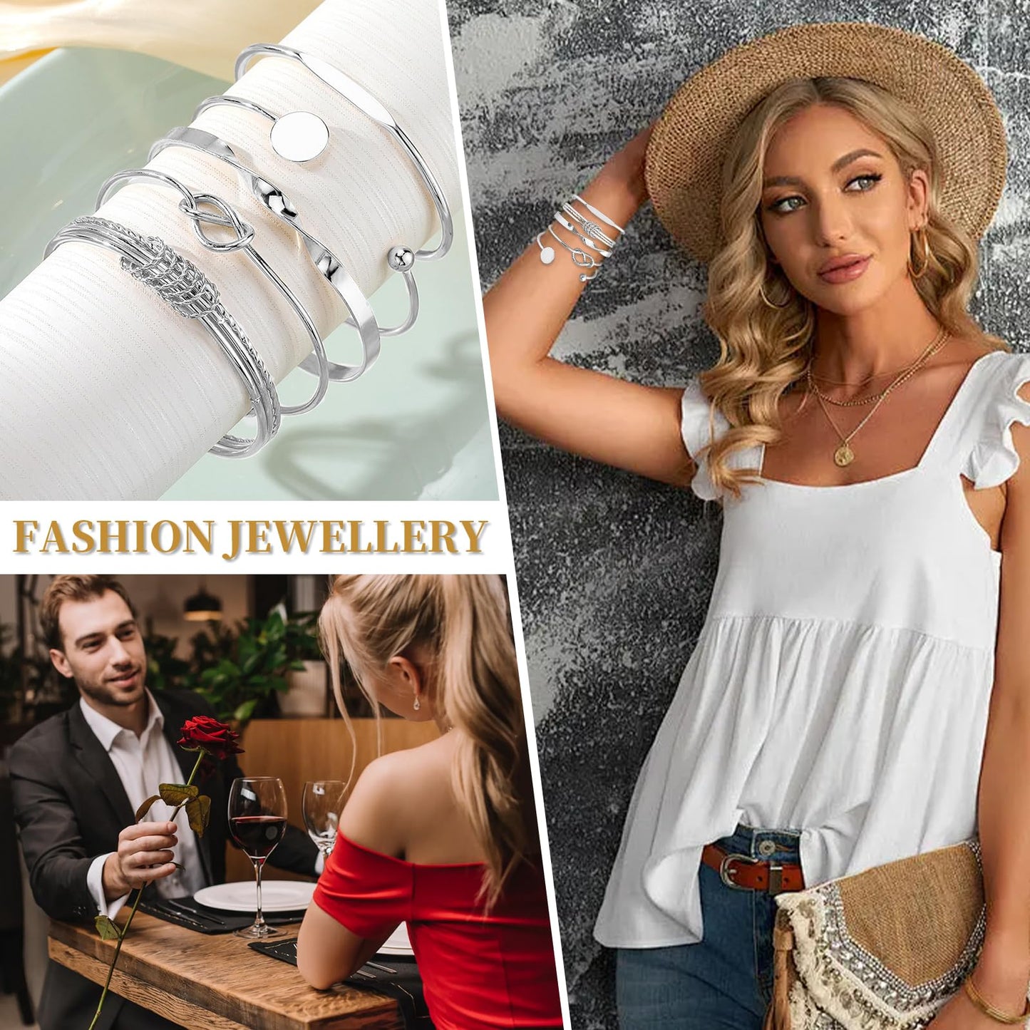 FUNOJOY Bangle Bracelets Set for Women, Multi Layer Stackable Cuff Bracelets, Boho Open Adjustable Bangle Jewelry Gift for Her