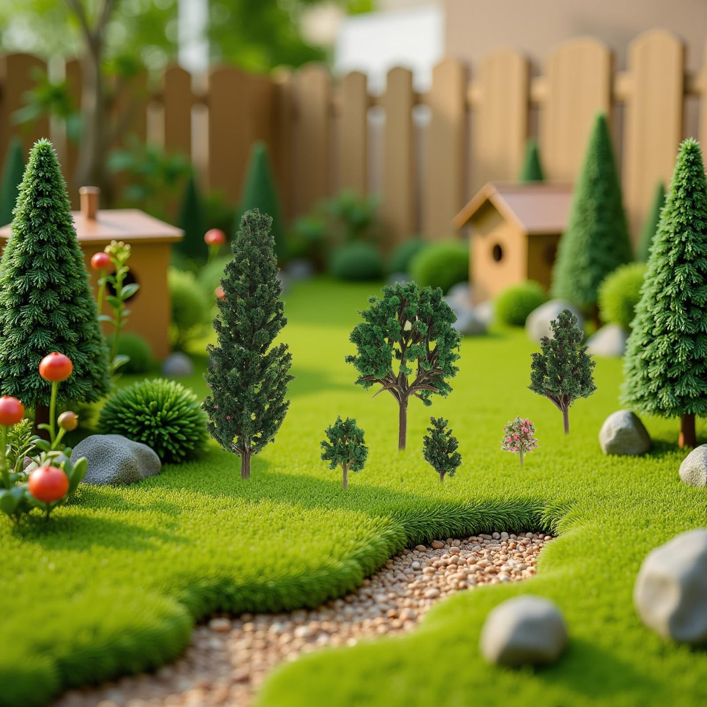 NUOBESTY Plastic Mini Model Trees Railway Pine Tree Model for Diorama Sand Table Landscape Decor Miniature Forest for Railroad Craft Building Cake Topper 38pcs