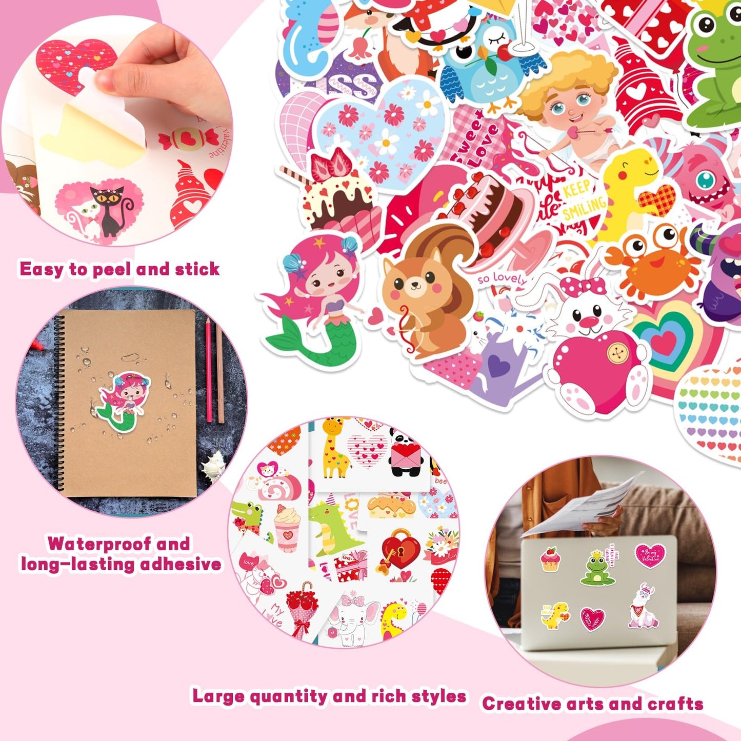 MARFOREVER 200 Pcs Valentines Stickers, Love Heart Stickers Valentine's Day Sticker Bulk Vinyl Water-Repellent for Water Bottle Wedding Laptop Scrapbooking DIY Crafts Decorations
