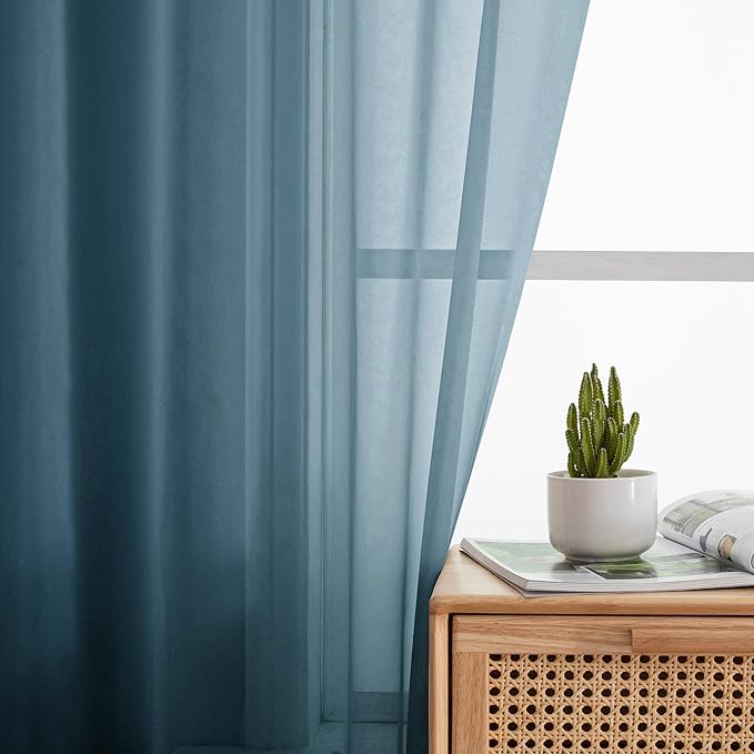 Simplebrand Dusty Blue Sheer Curtains 72 Inches Long 2 Panels for Living Room, Rod Pockets Airy Window Treatments Voile Sheer Curtains Panels Lightweight for Front Back Patio Glass Door, 42" Width
