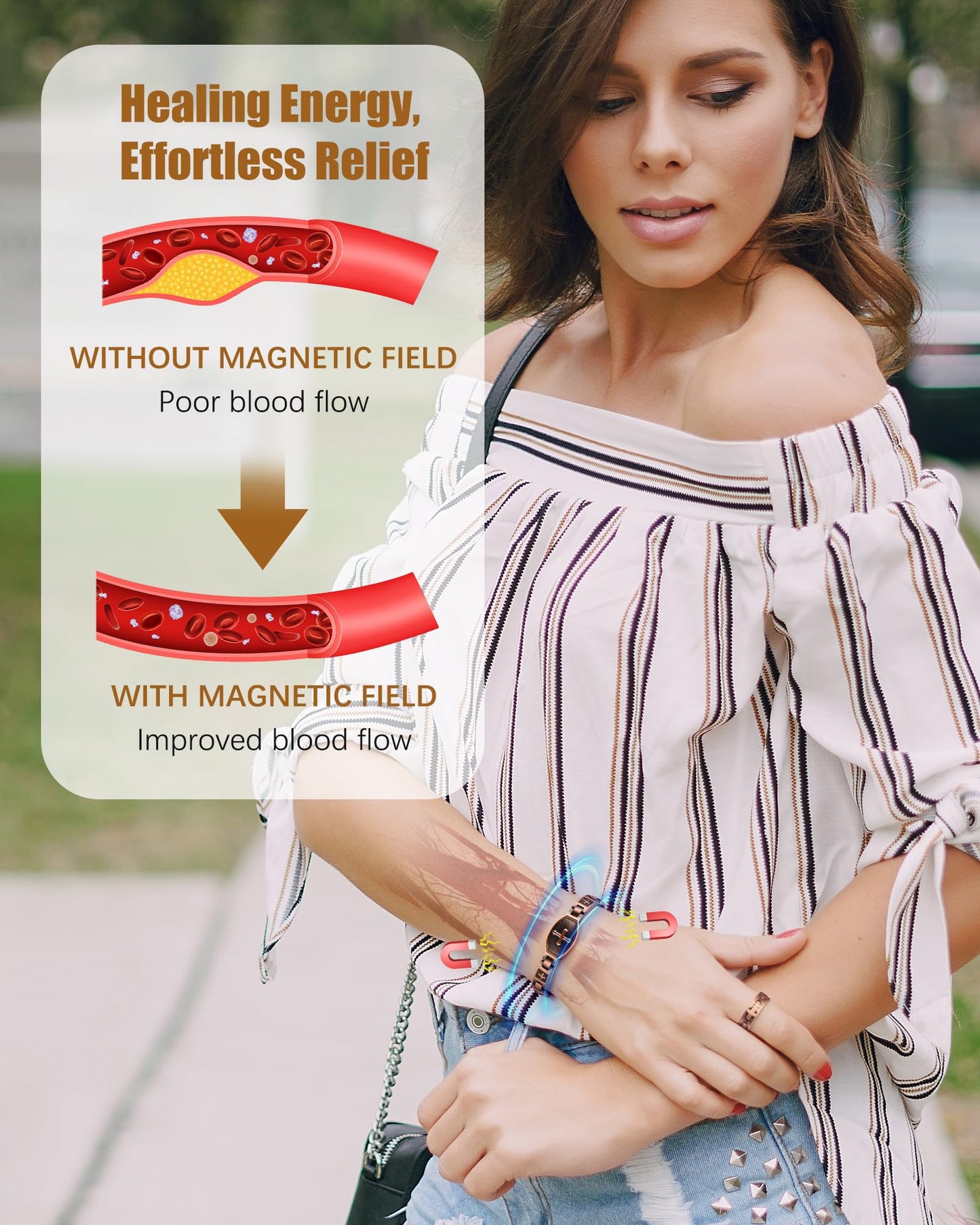 Jeracol Copper Cross Magnetic Bracelet for Women - 99.9% Solid Pure Copper Strong Magnets Jewelry Gift Adjustable Length With Ring