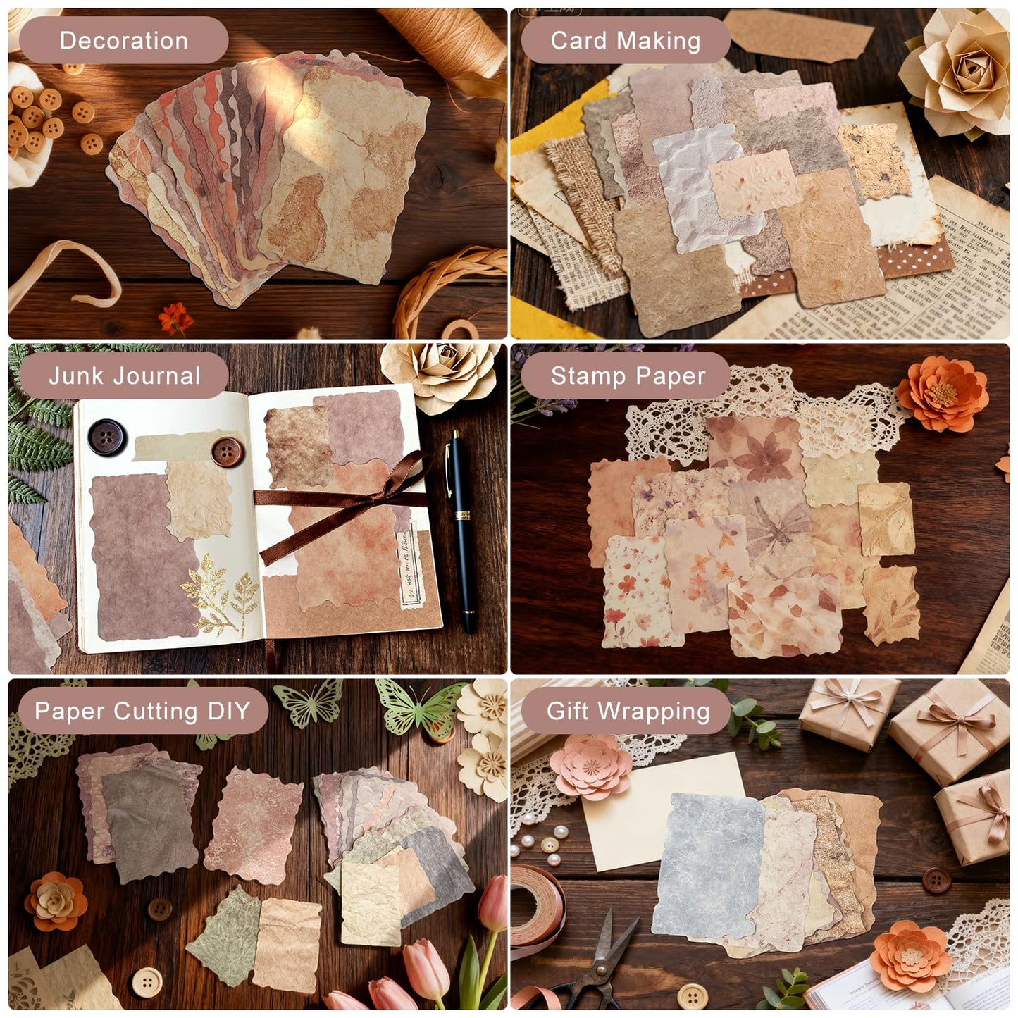168 Pcs Textured Scrapbook Paper Assorted Set, 6 Pack Embossed Scrapbook Supplies Kit Mixed Special Printed Rice Paper for Scrapbooking Planner Bullet Junk Journal Decoupage Supply Mixed Media Collage