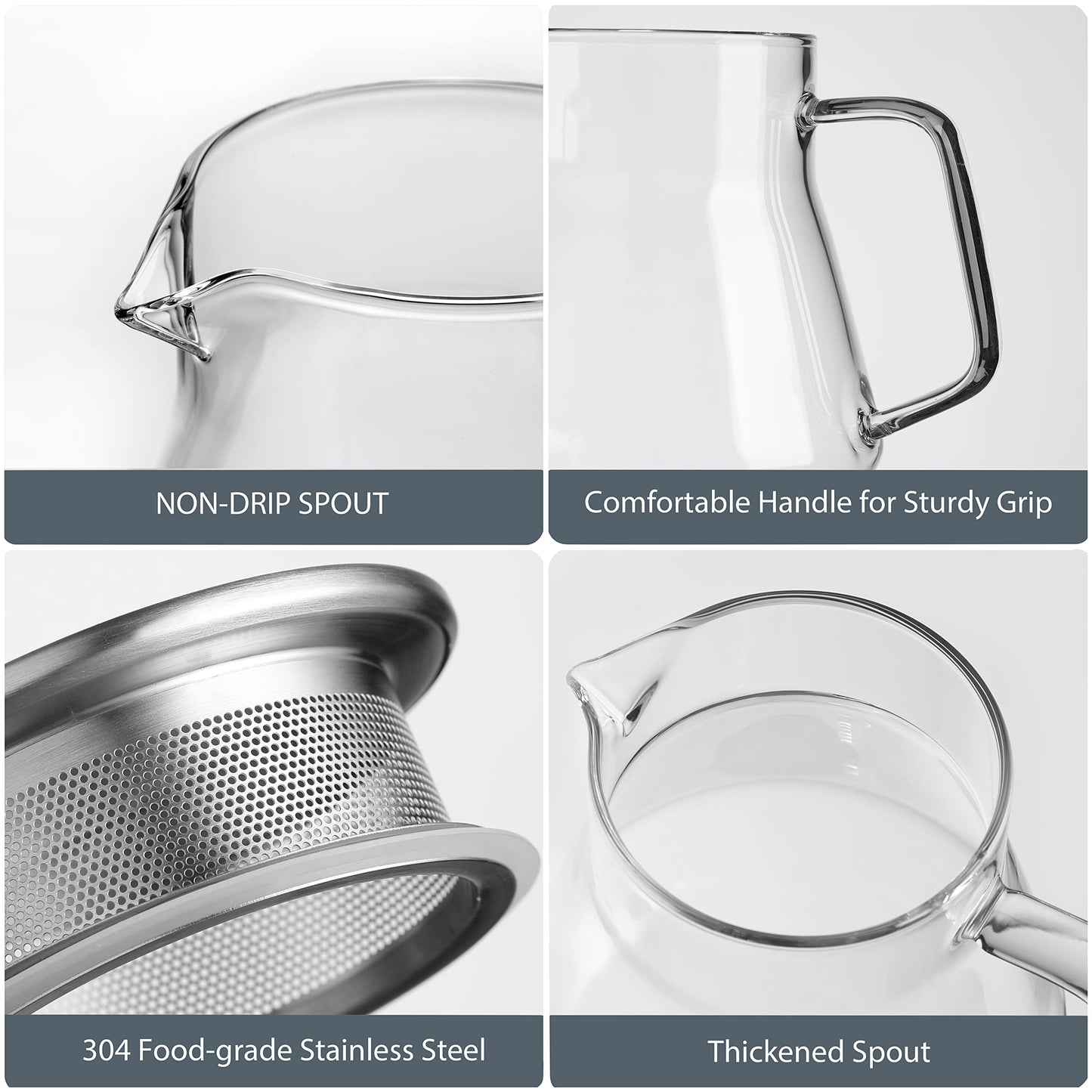 CNGLASS One-Touch Glass Teapot with Stainless Steel Filter Lid,20oz(600ml) Glear Tea Kettle Stovetop Safe,Borosilicate Glass Tea Pots for Loose Leaf Tea