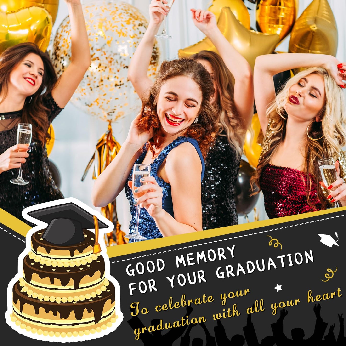 Ctosree 16 Pcs Graduation Cake Kit Graduation Cake Topper Included Felt Graduate Cap with Tassel Firework Cupcake Toppers Grads Cupcake Topper Diploma Decor for Wedding Graduate Party(Black Gold)