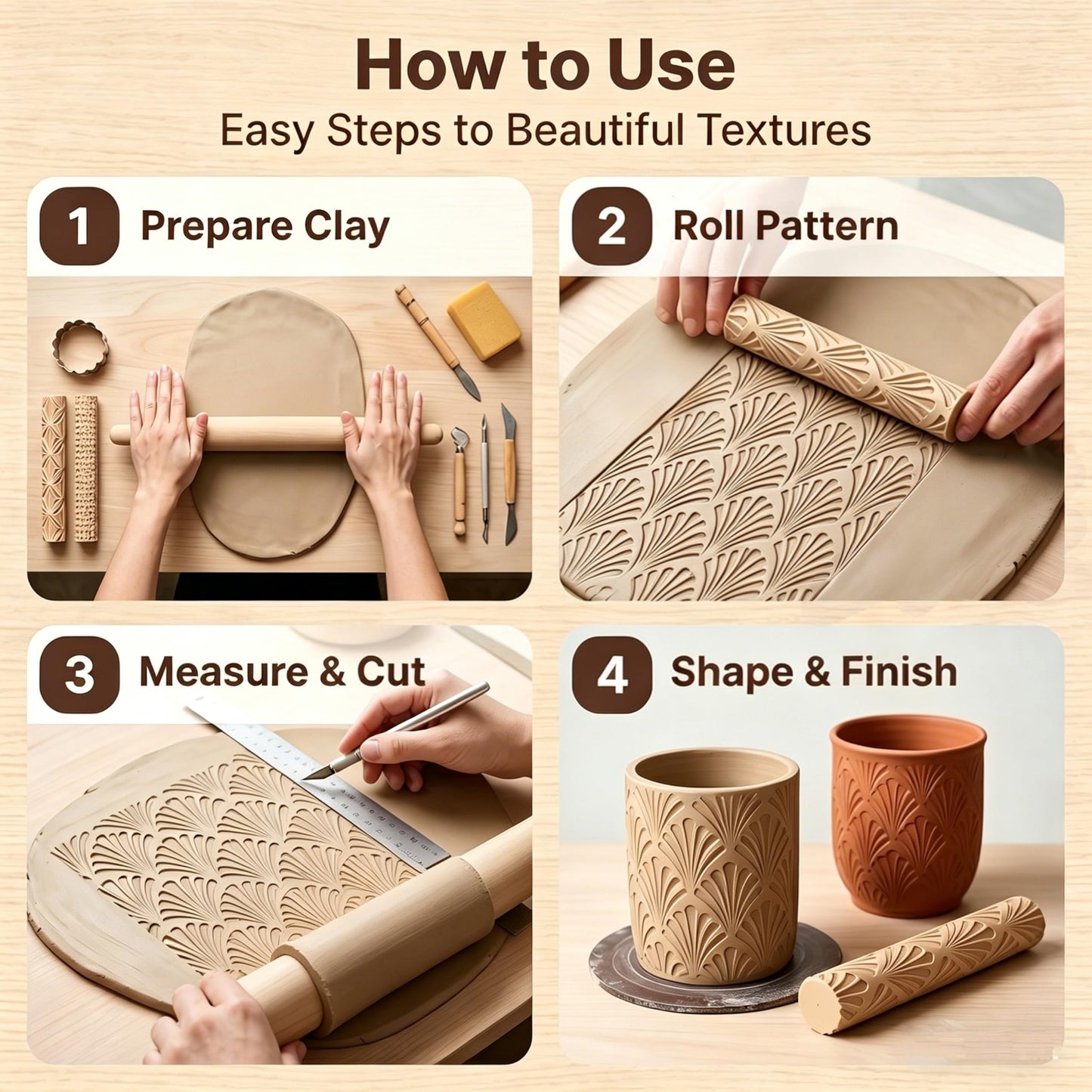 Hokkieam Clay Texture Rollers | 10-Pack Polymer Clay Texture Roller Set for Pottery & Crafting