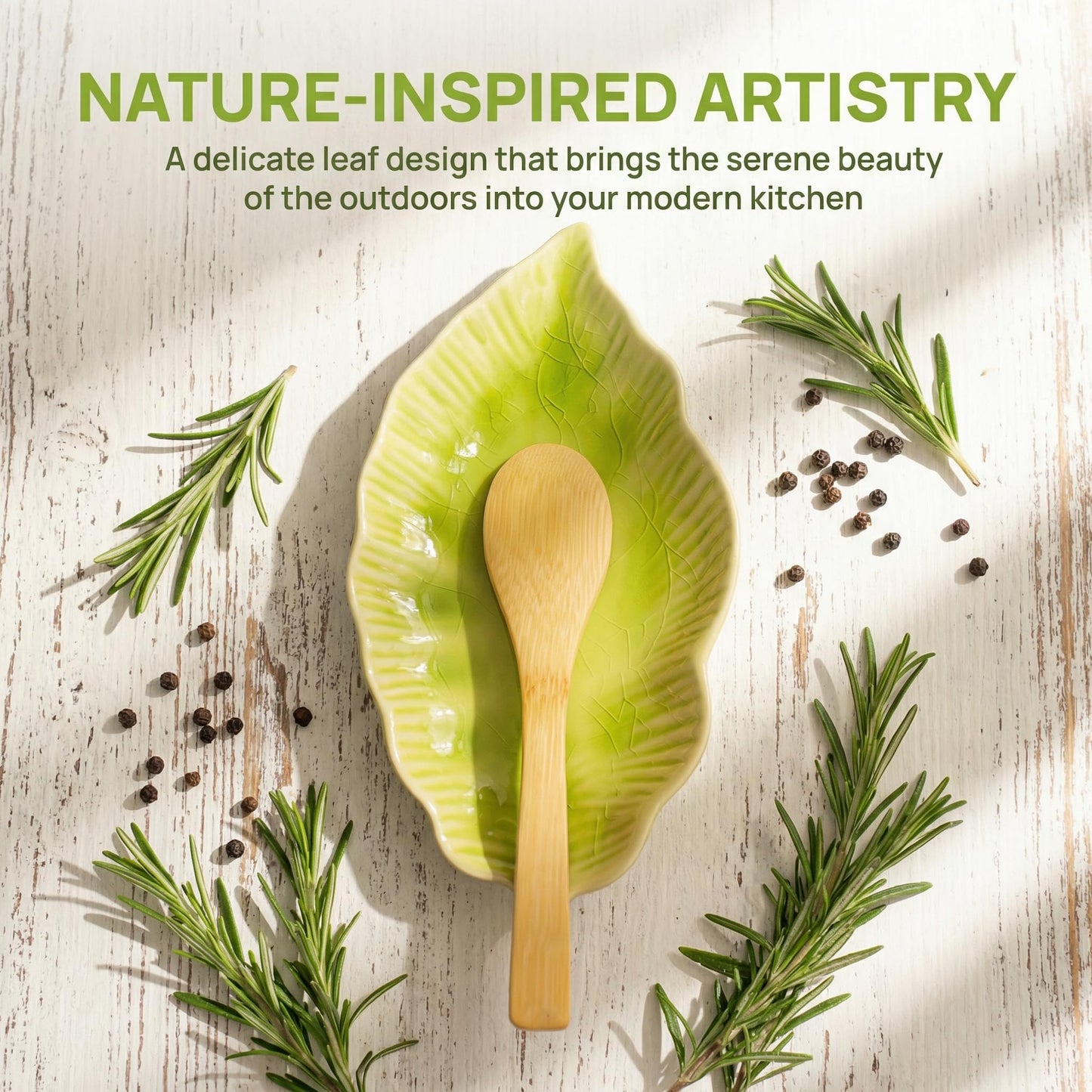 Ceramic Leaf Spoon Rest for Stove Top,Cute Green Leaf Cooking Spoon Holder for Kitchen Counter,Large decorative Spatula Rest Utensil Rest,1 Pack