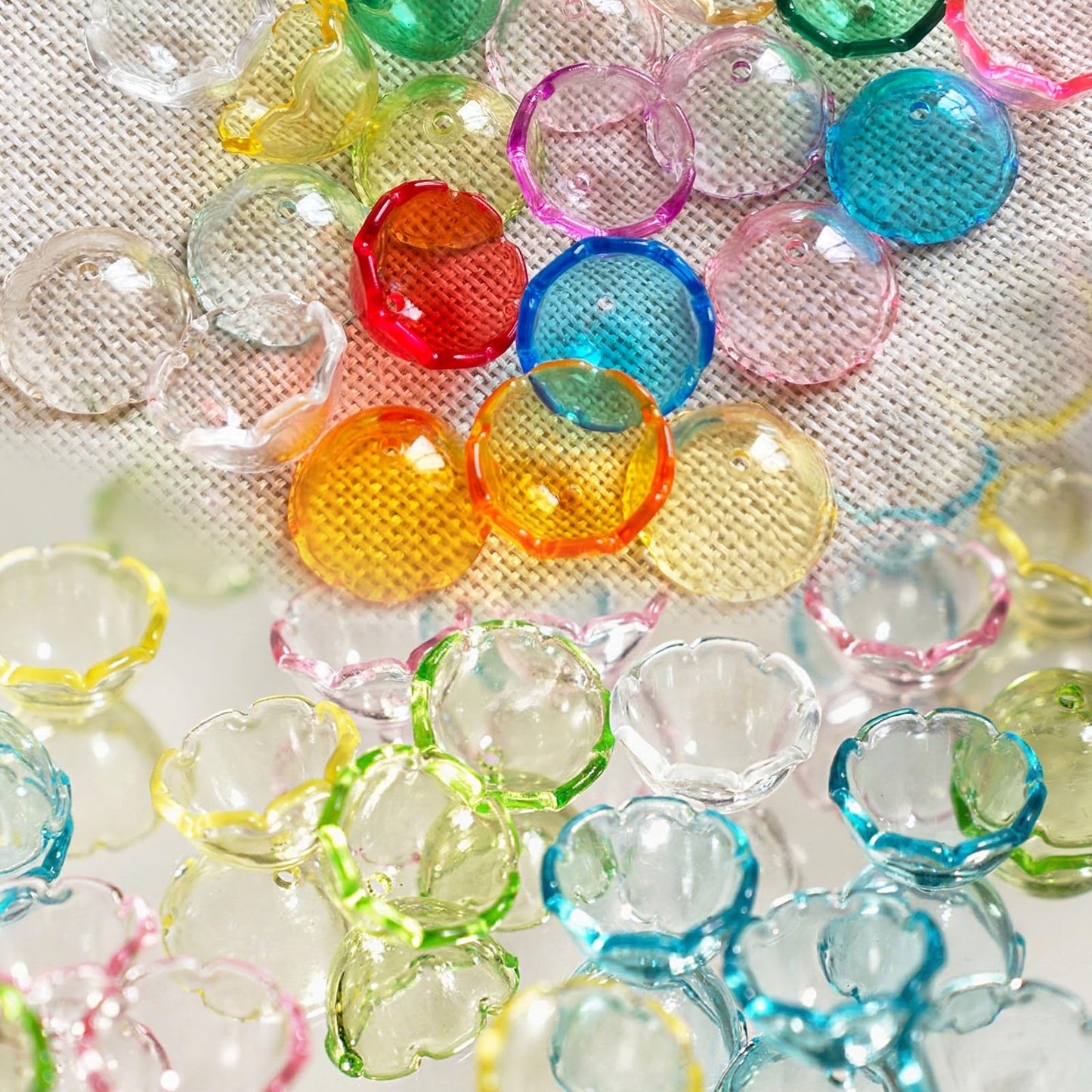50Pcs Acrylic Clear Flower Bead Caps for Jewelry Making, Transparent Bell Charms, Semi-Round Floral Beads Bulk with Wavy Edge, Jellyfish Beads for Wind Chimes DIY Craft Key Chains-13 * 22mm