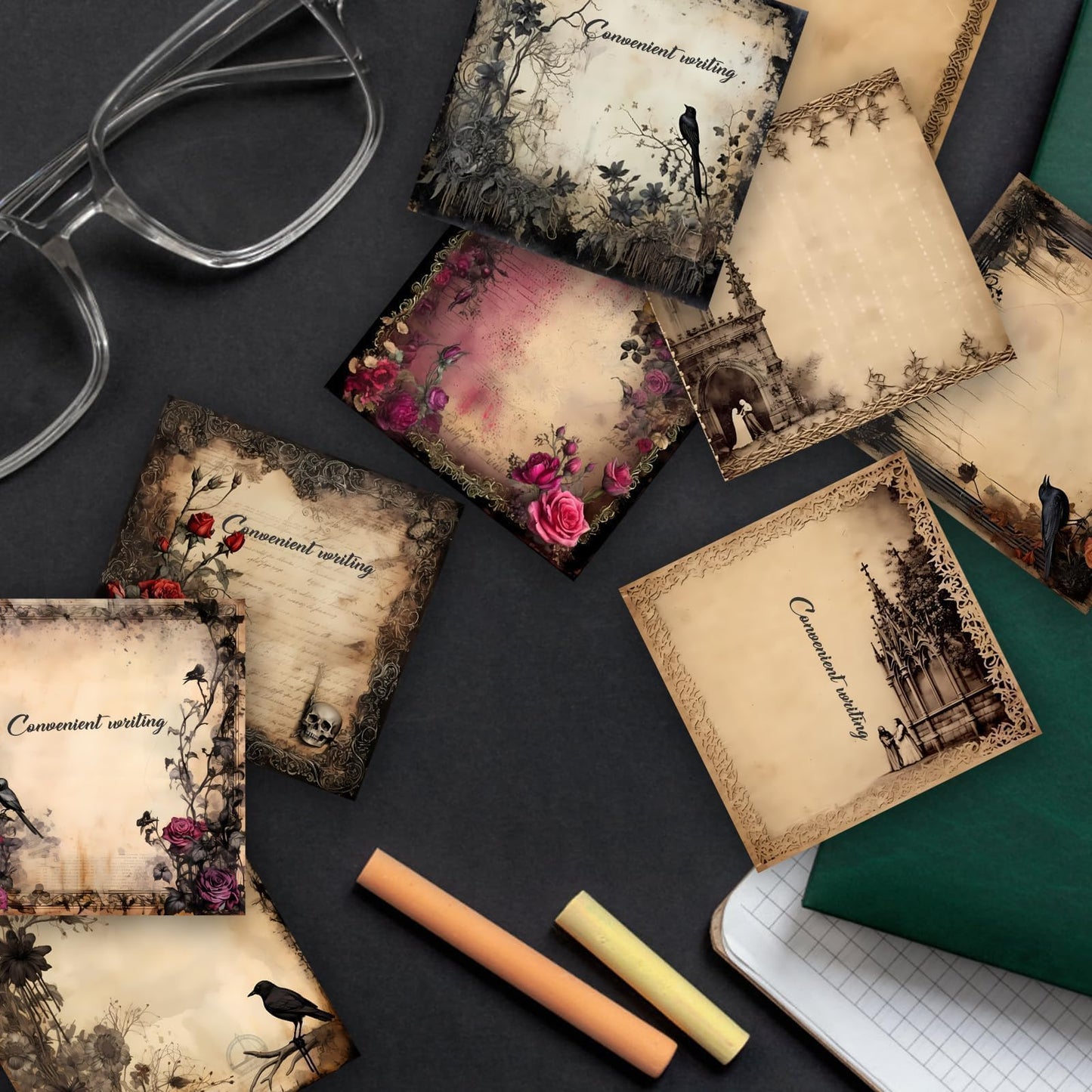 9 Pieces Gothic Style Sticky Notes Self-Adhesive Gothic Style Design Note Pads Gothic Style Sticky Memo Notes for School Office Home Supplies Students Teachers Gift