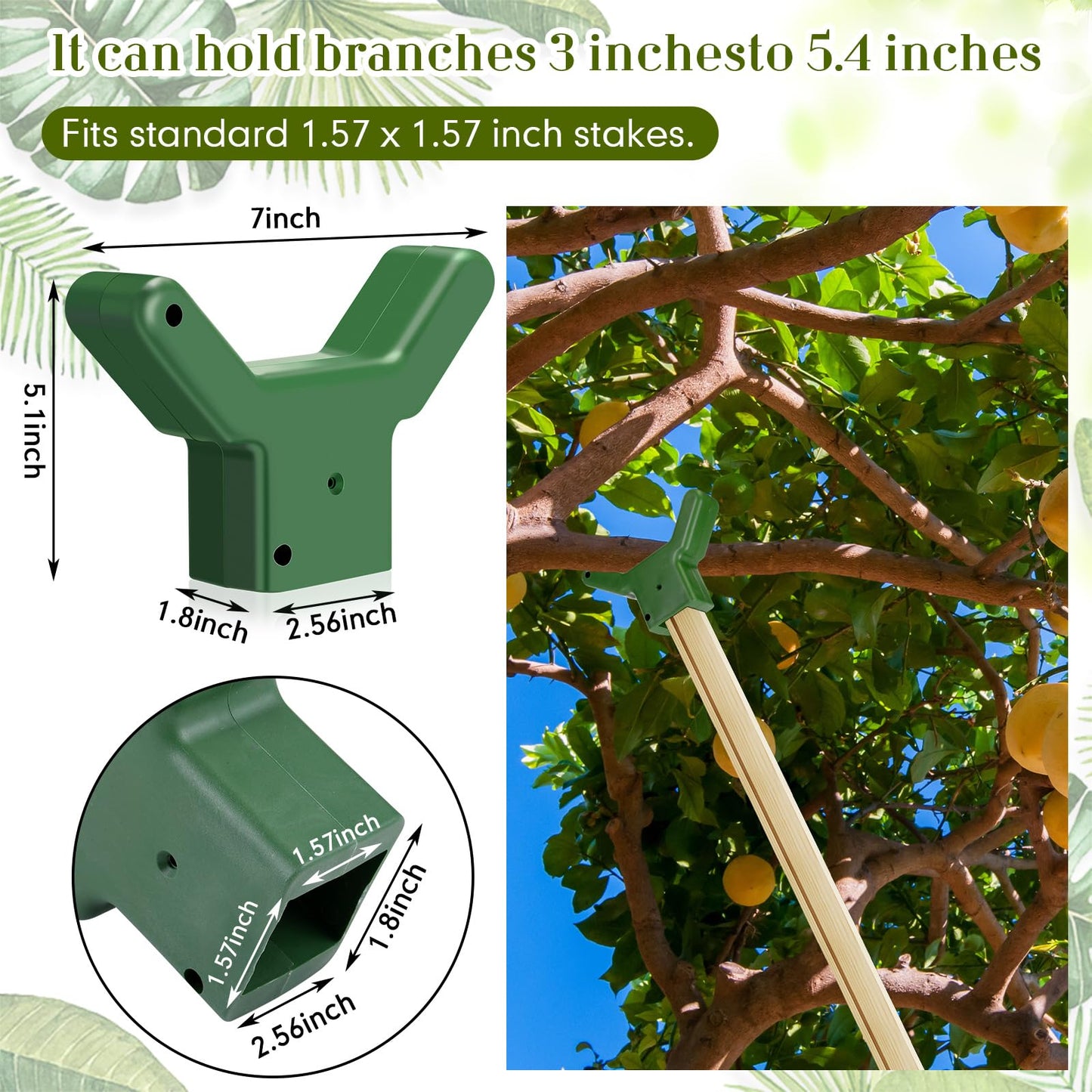 Yungyan 2 Pcs Tree Support, Plastic Fruit Branch Support Device Tree Brace Prevent Them from Breaking for Vineyards Ornamental Gardens Orchards Fits on Standard 1.57 x 1.57 Inch Lumber (Green)