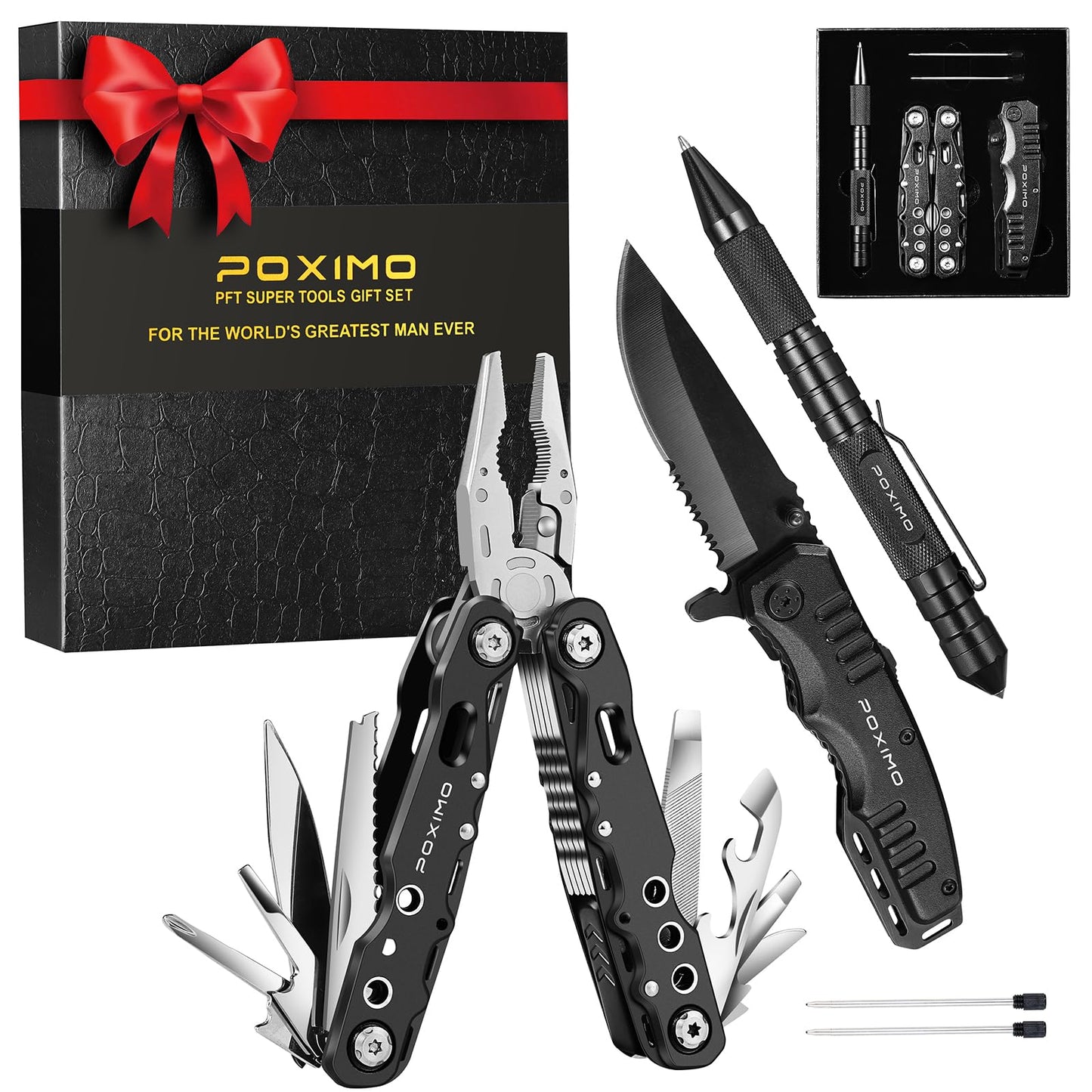 Multitool Gift Set for Men Dad Him, 3-in-1 EDC Survival Kit with 14 in1 Multi-Pliers, Pocket Knife & Tactical Pen | Premium Military-Grade Multi Tools for Camping, Car, Father’s Day, Dad Gifts